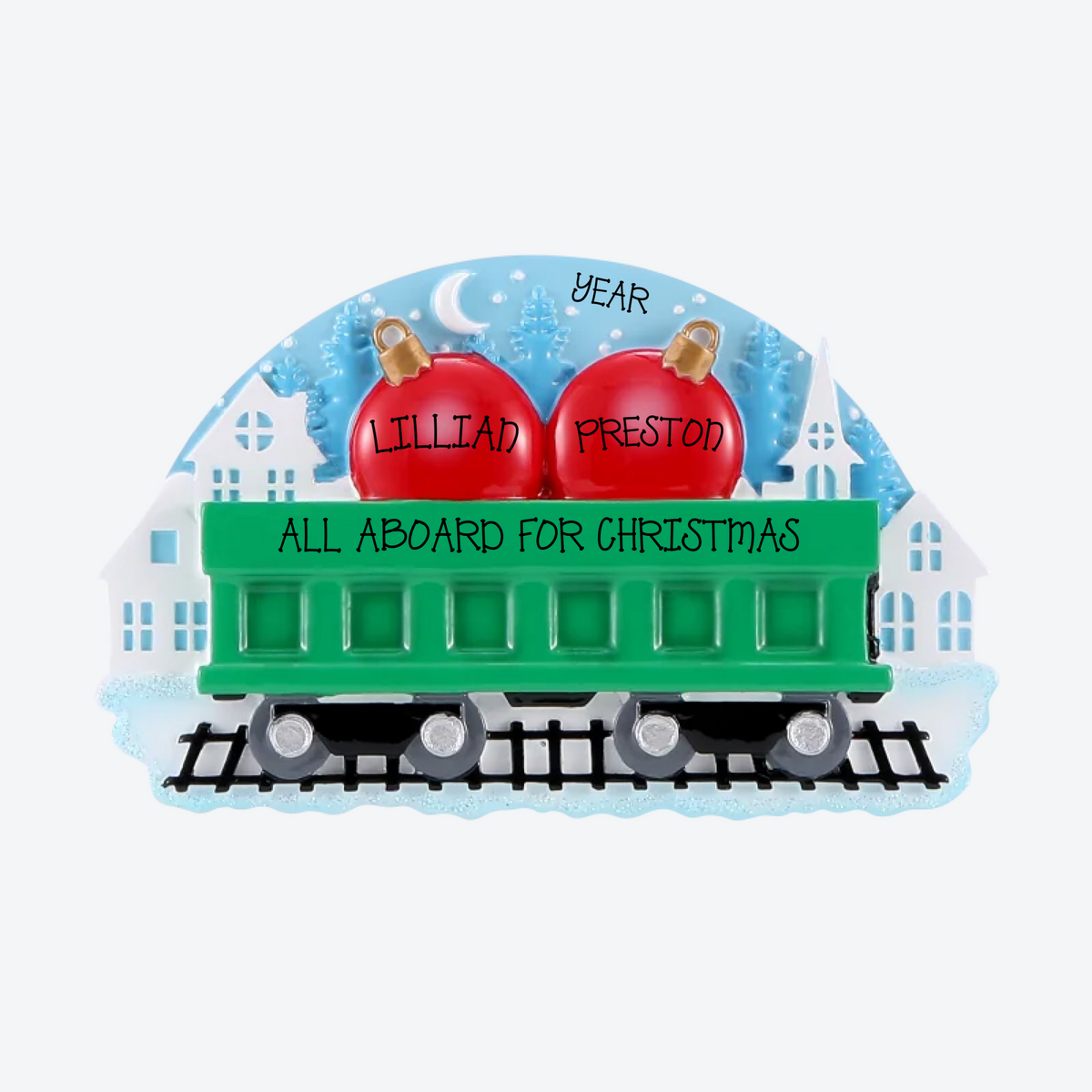 Train Family Of 2 Christmas Balls Personalized Christmas Ornament
