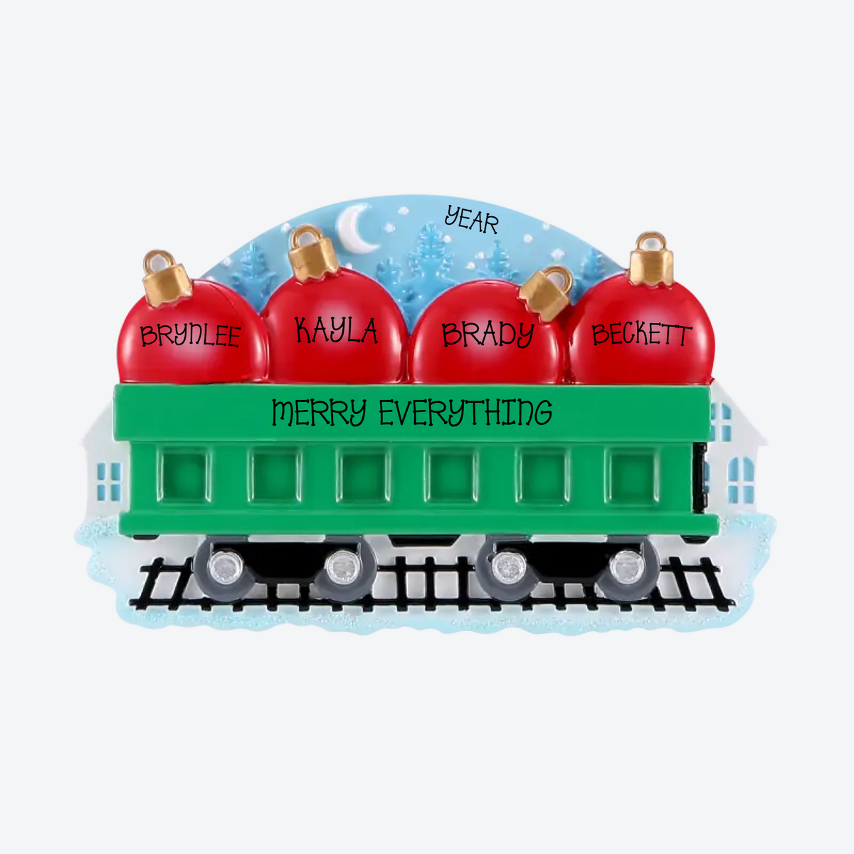 Train Family Of 4 Christmas Balls Personalized Christmas Ornament