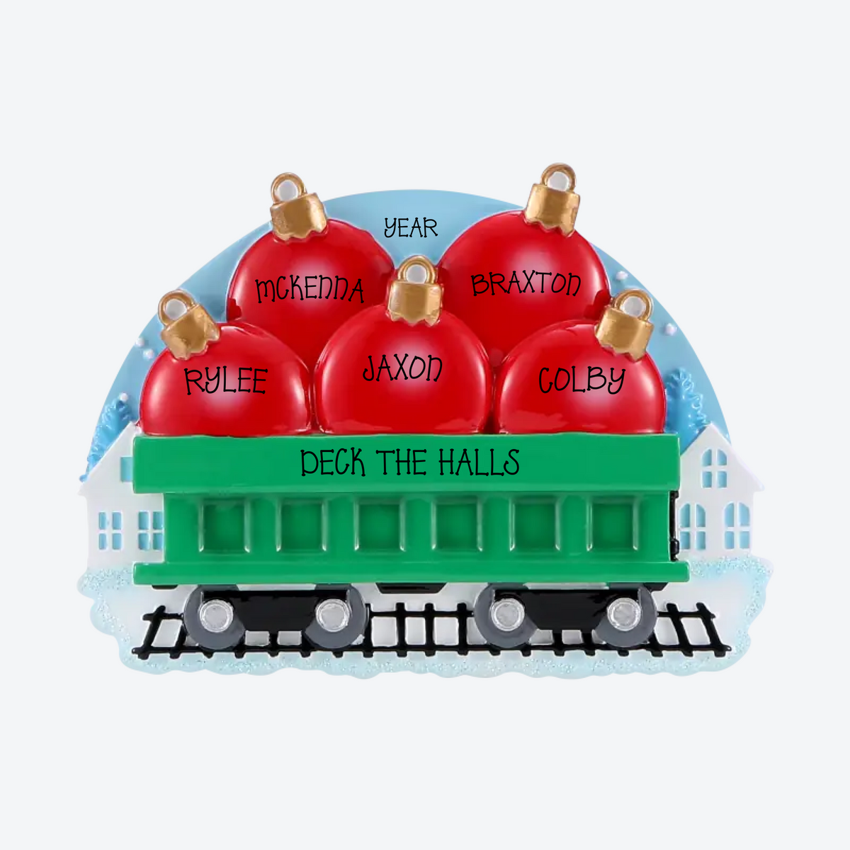 Train Family Of 5 Christmas Balls Personalized Christmas Ornament