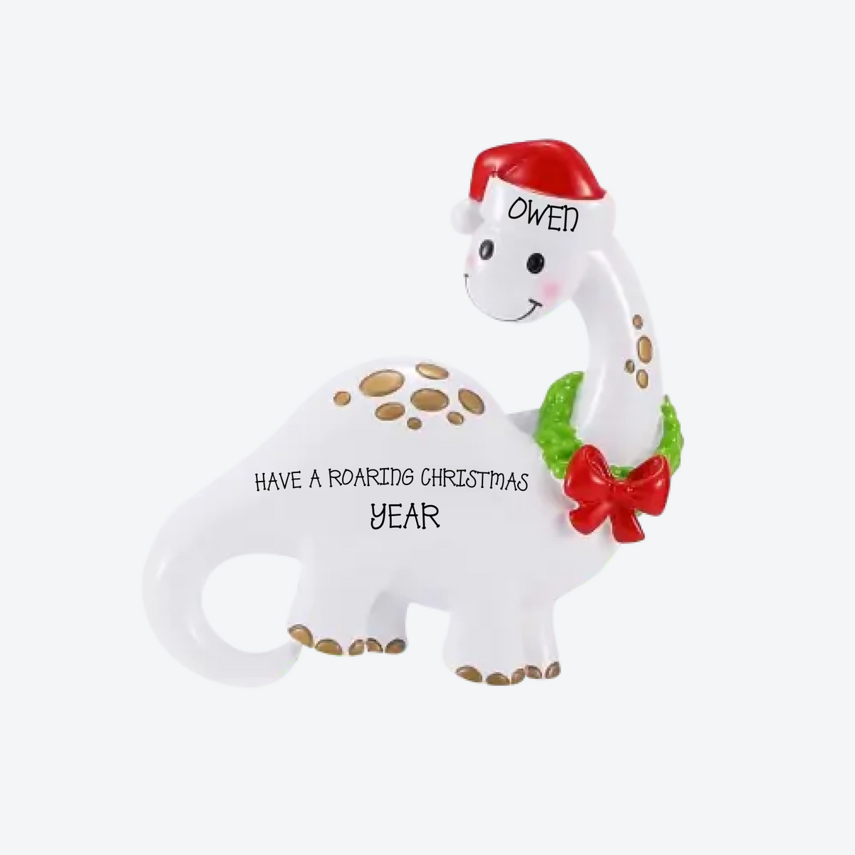 White Dino With Wreath Personalized Christmas Ornament