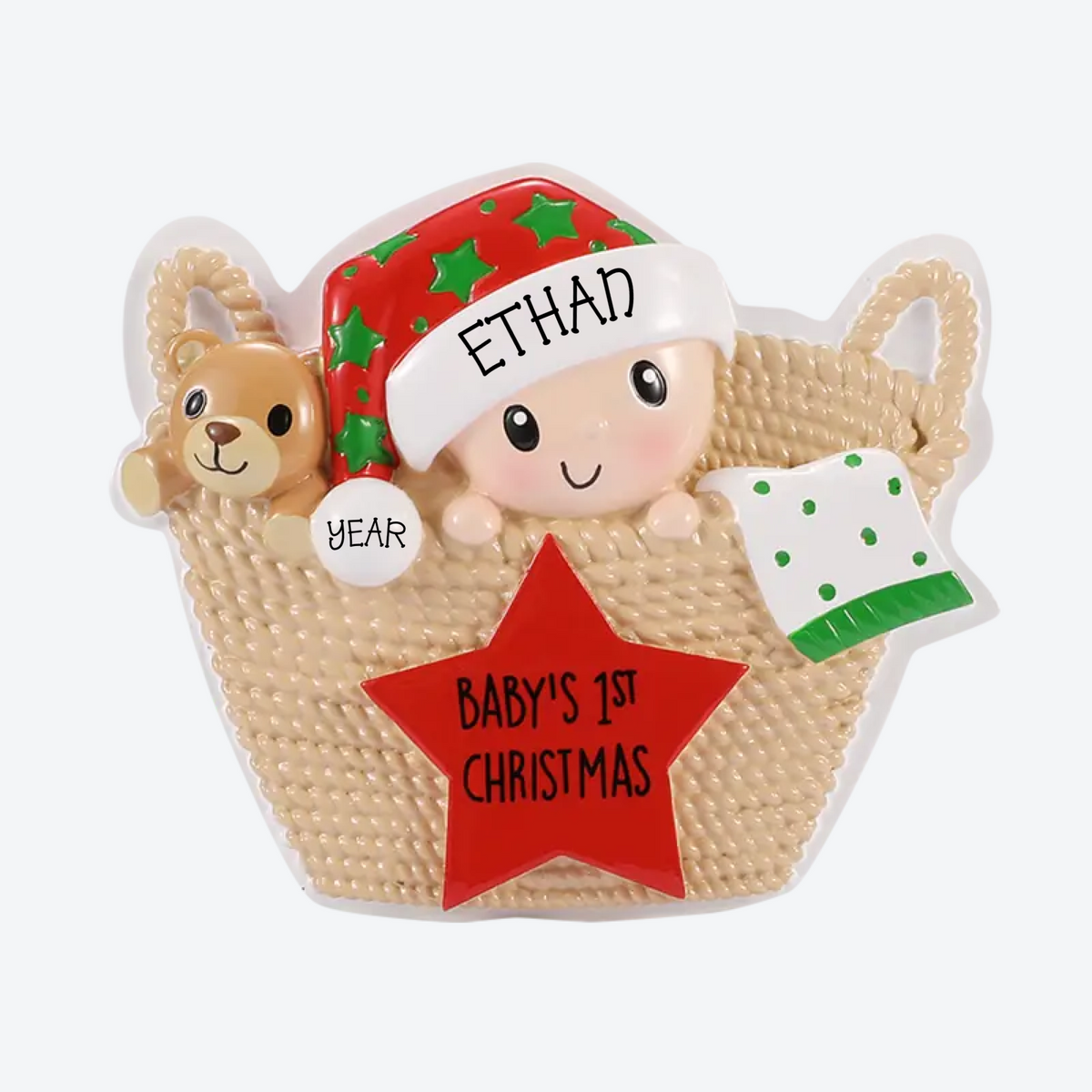 EXCLUSIVE Baby in Basket Personalized Christmas Ornament