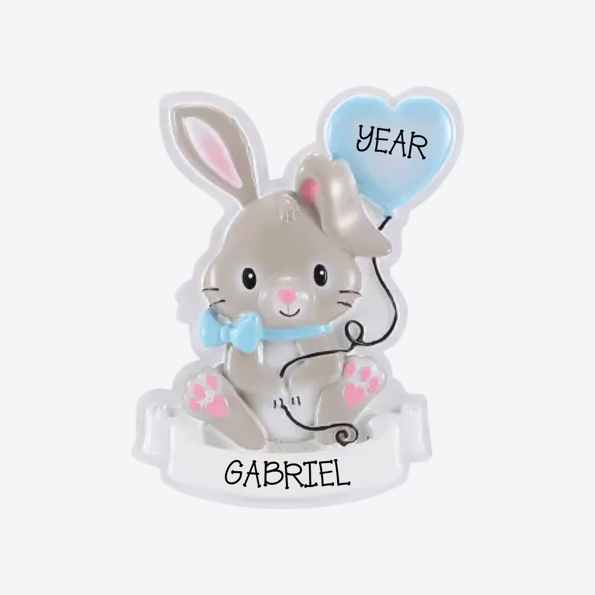 Cutesy Bunny Blue Personalized Christmas Ornament