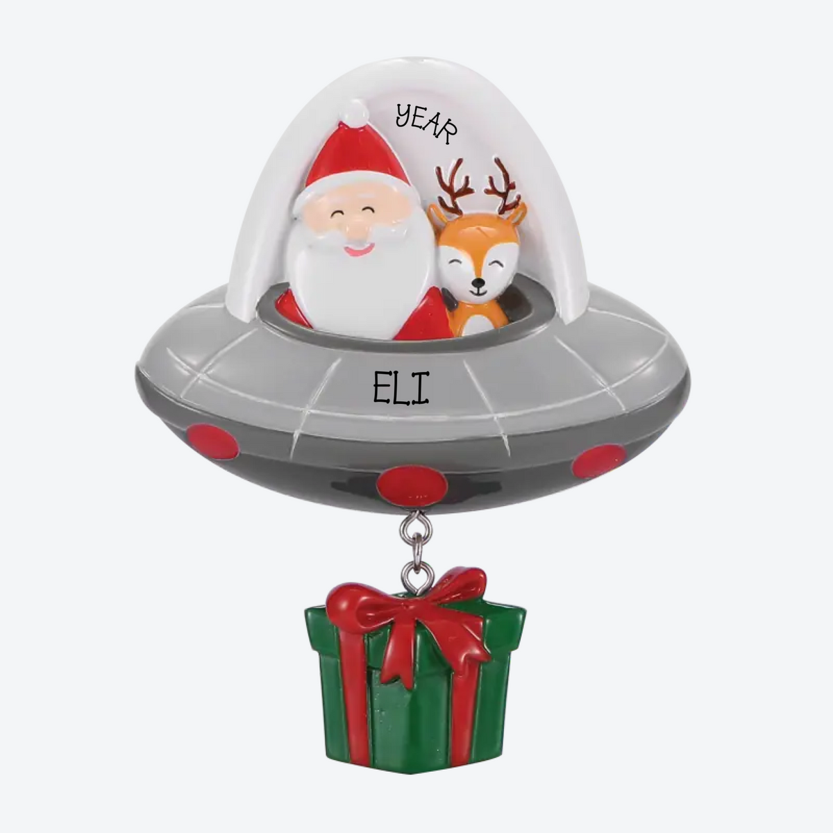 Santa & Reindeer In Spaceship Personalized Christmas Ornament