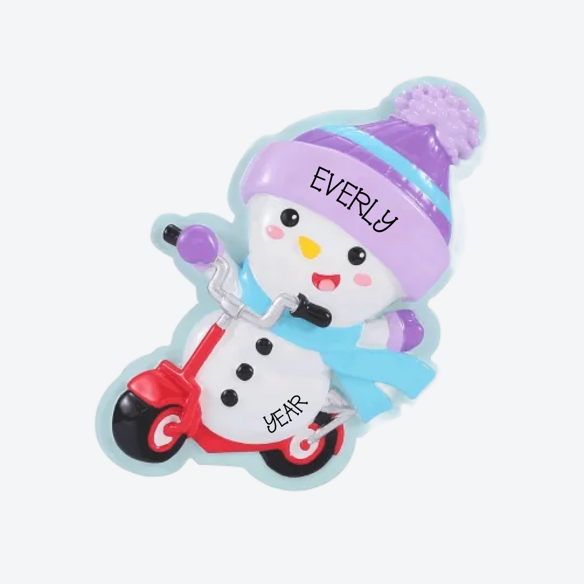 Snowman On Scooter Personalized Christmas Ornament