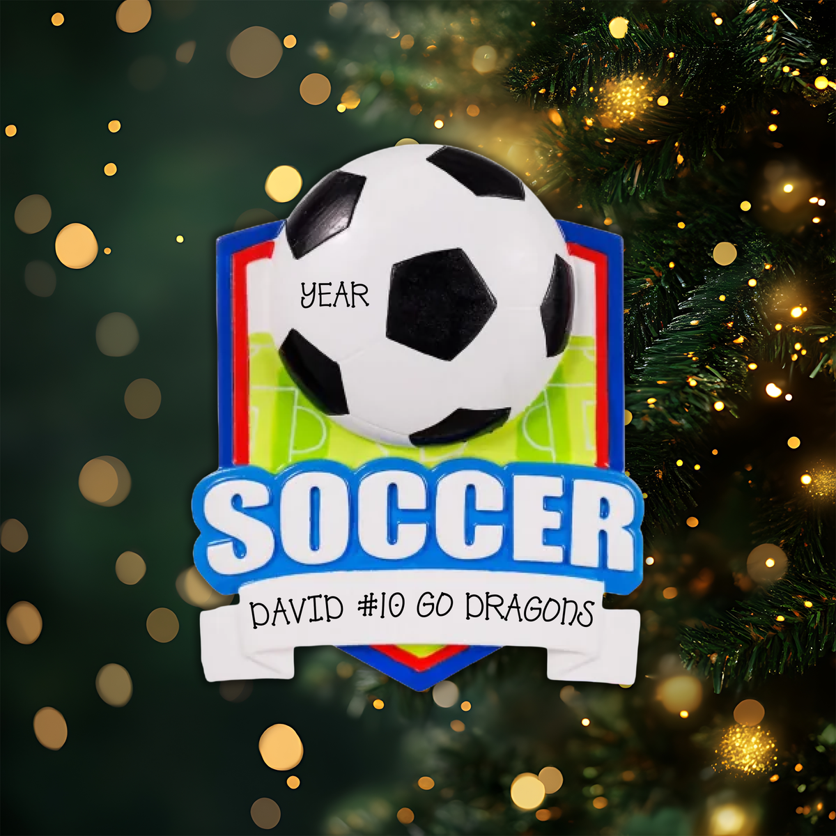 New Soccer Shield Personalized Christmas Ornament