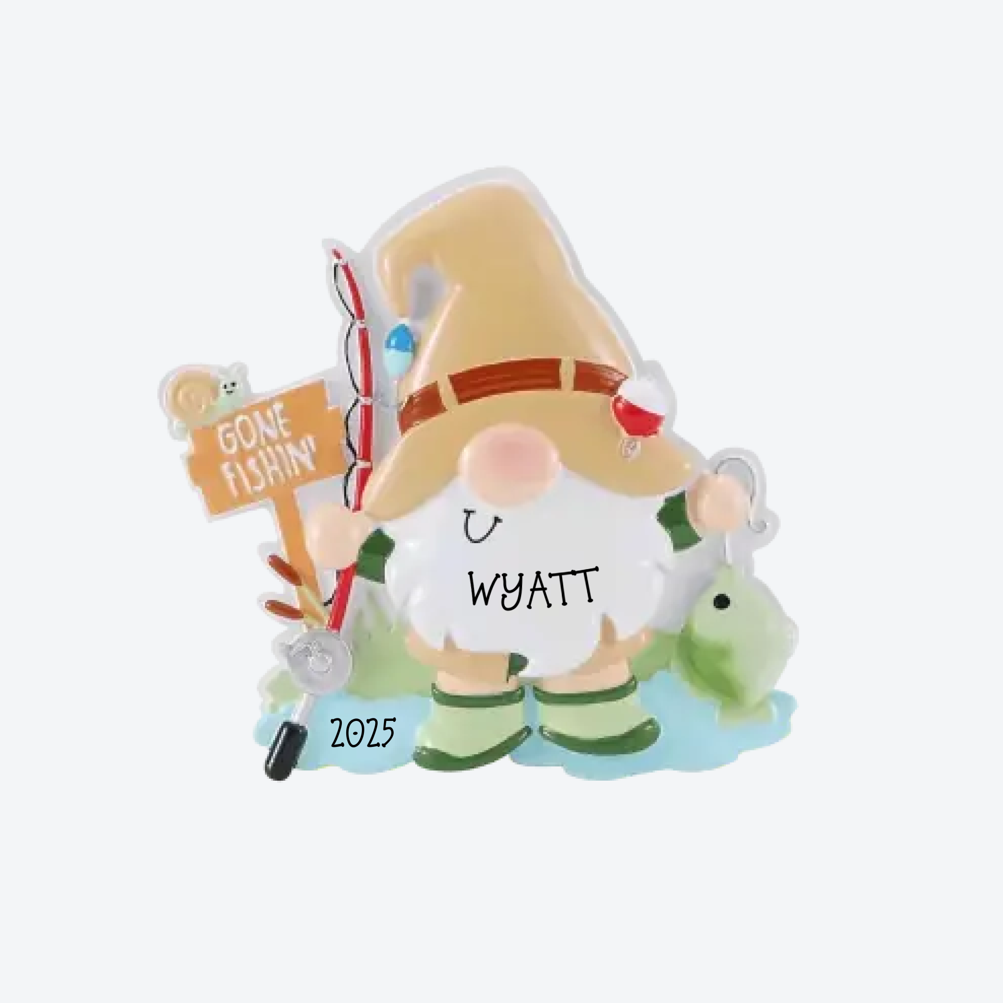 Gnome Fisherman Personalized Christmas Ornament