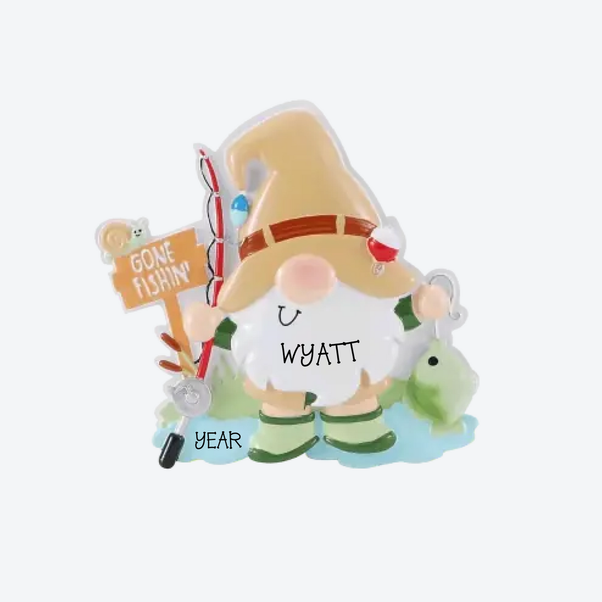 Gnome Fisherman Personalized Christmas Ornament