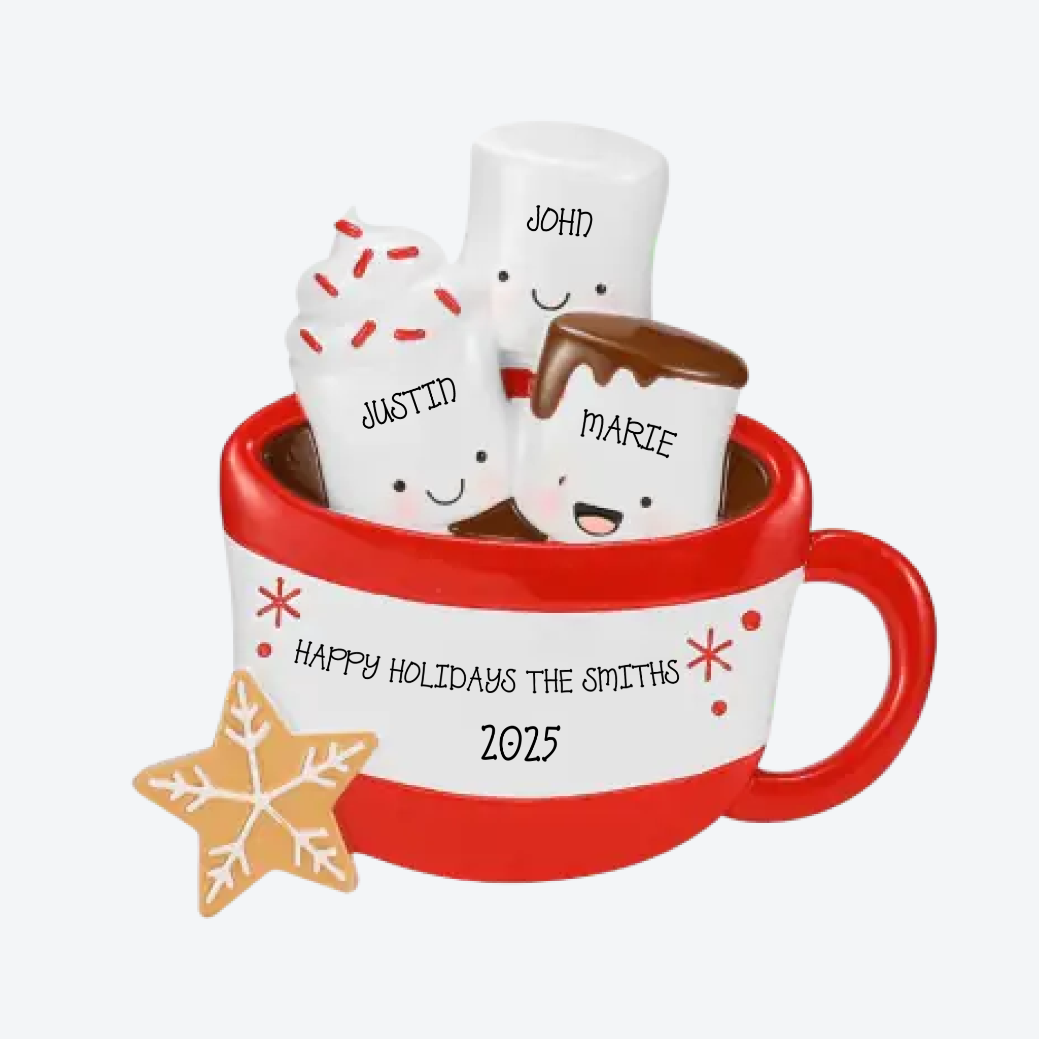 New Hot Cocoa Family of 3 Personalized Christmas Ornament