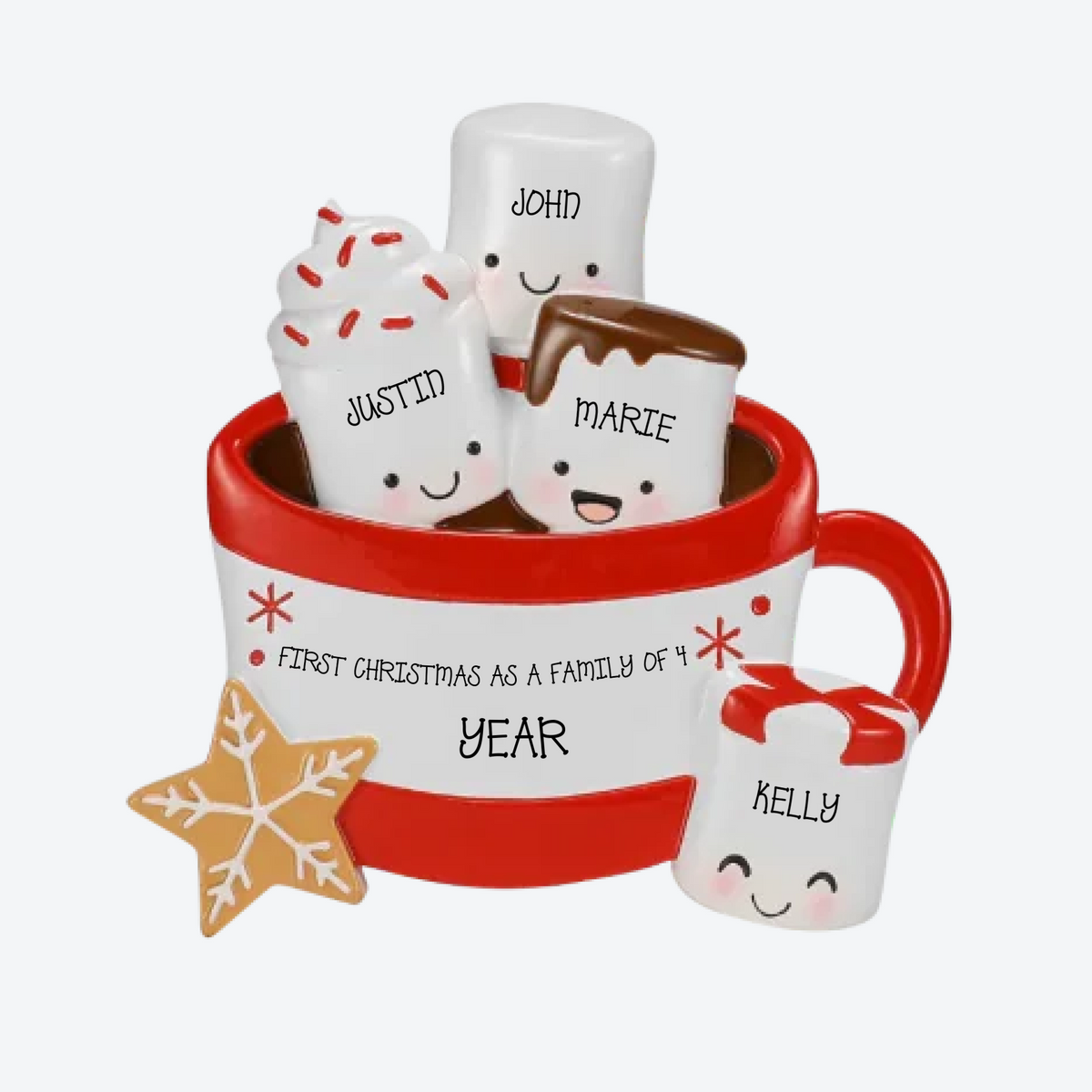 New Hot Cocoa Family of 4 Personalized Christmas Ornament
