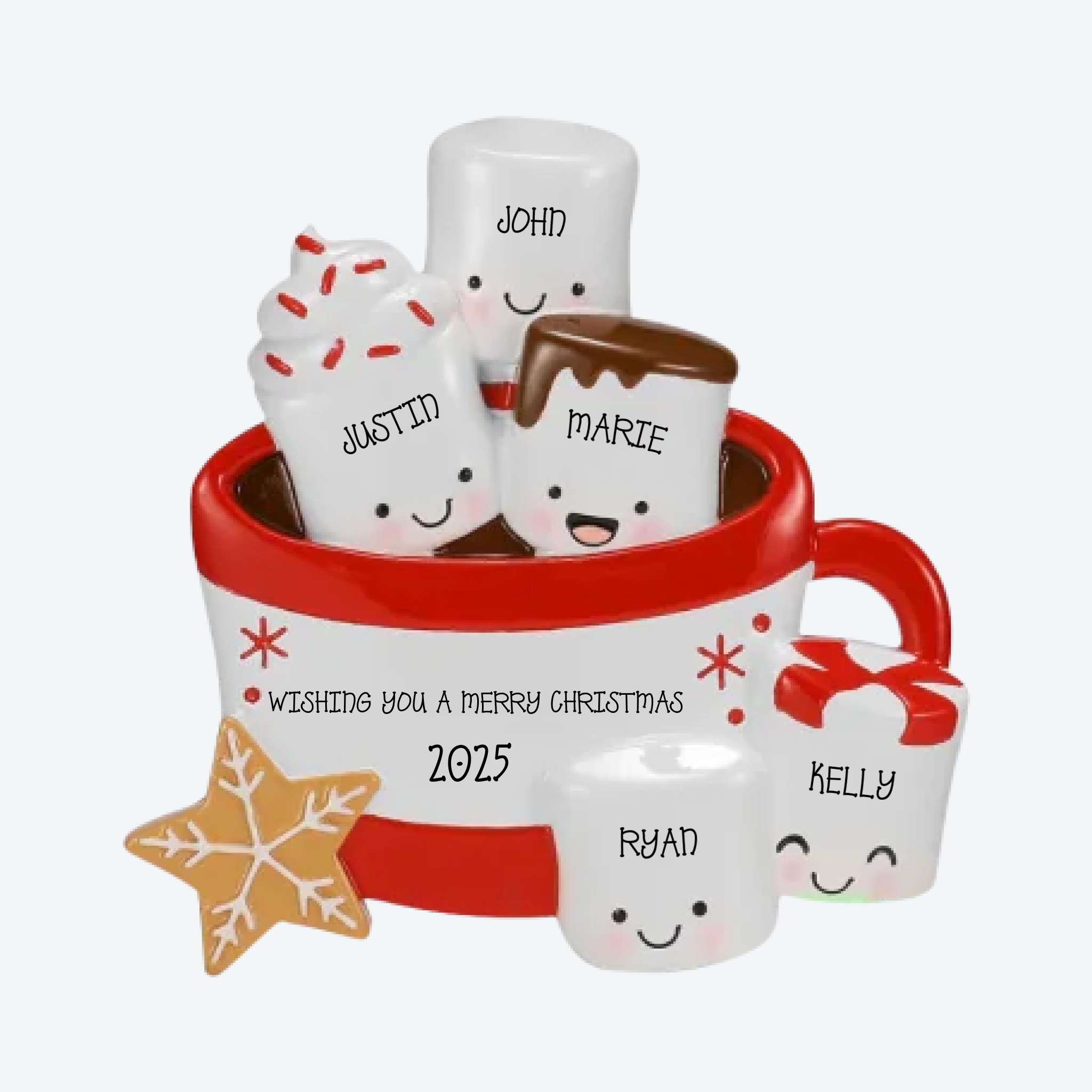 New Hot Cocoa Family of 5 Personalized Christmas Ornament