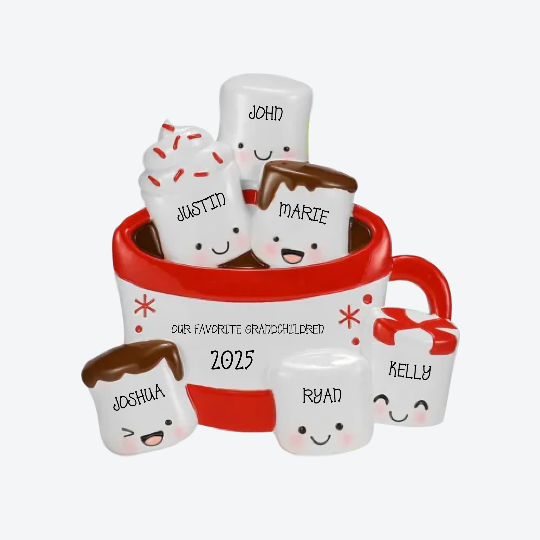 New Hot Cocoa Family of 6 Personalized Christmas Ornament