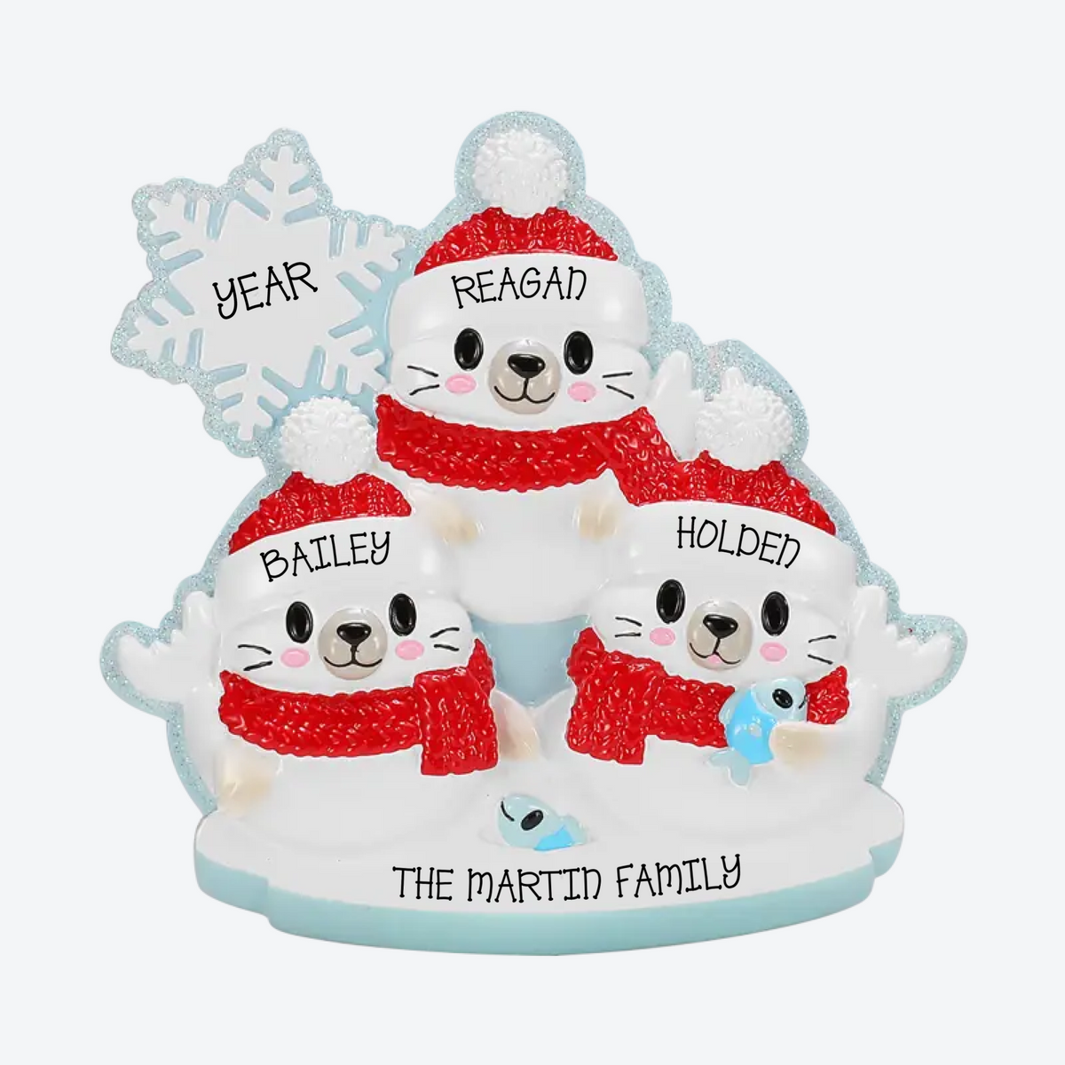 Arctic Seal Family Of 3 Personalized Christmas Ornament