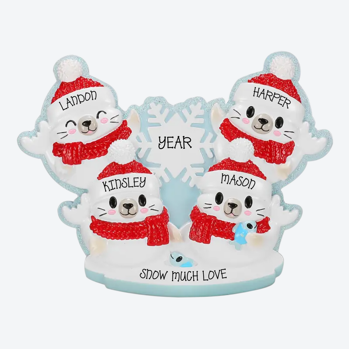 Arctic Seal Family Of 4 Personalized Christmas Ornament