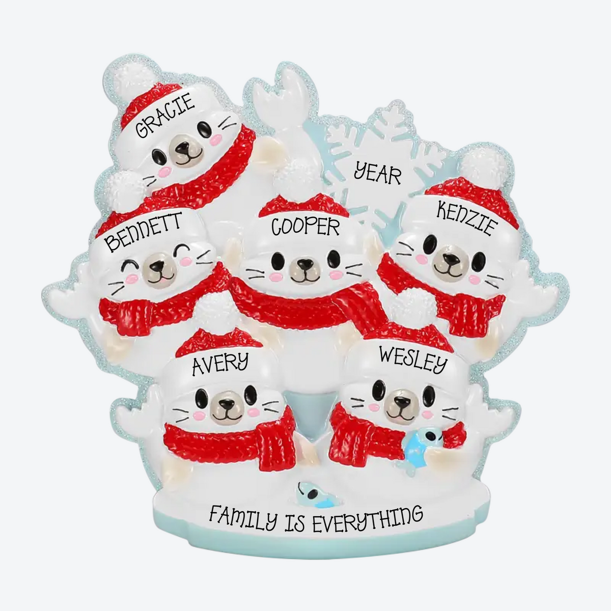 Arctic Seal Family Of 6 Personalized Christmas Ornament