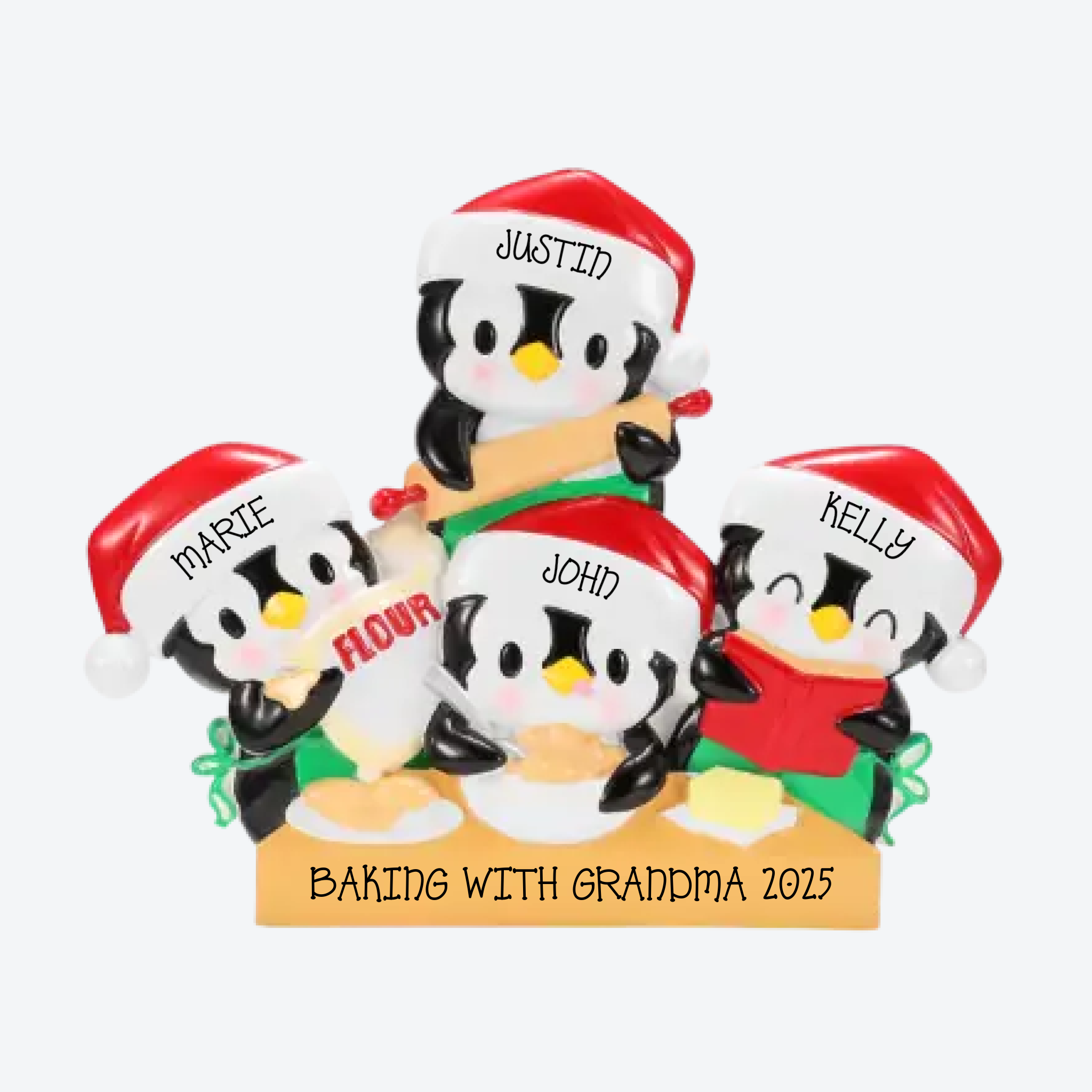 Penguin Baking Family of 4 Personalized Christmas Ornament