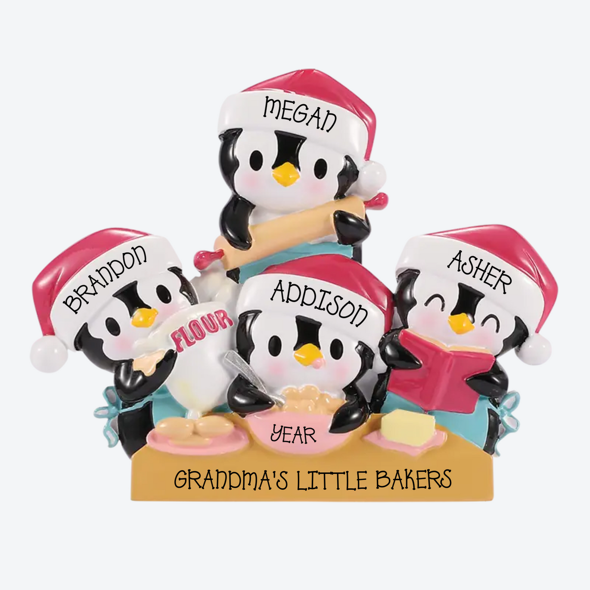 EXCLUSIVE Penguins Baking Family of 4 Personalized Christmas Ornament
