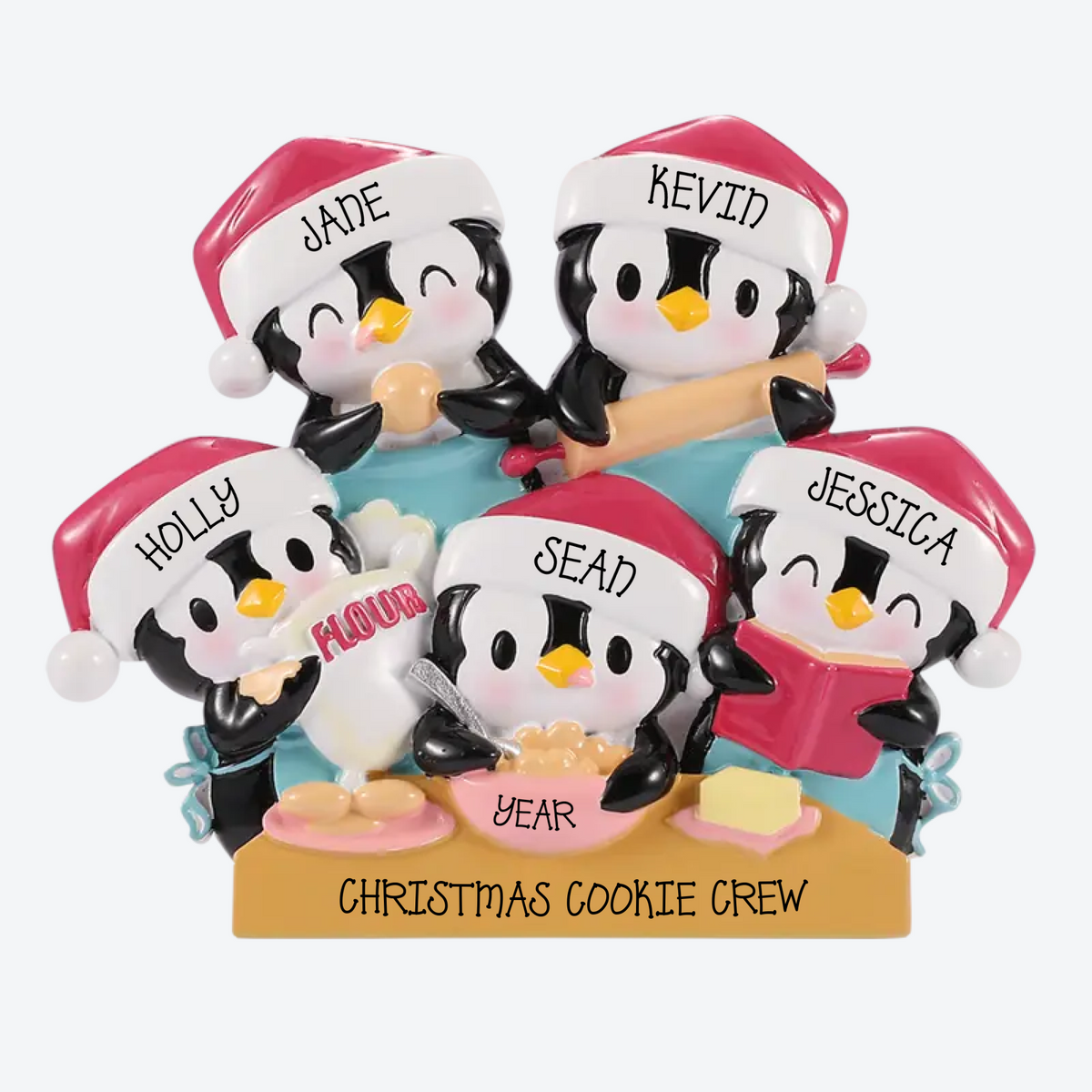 EXCLUSIVE Penguins Baking Family of 5 Personalized Christmas Ornament