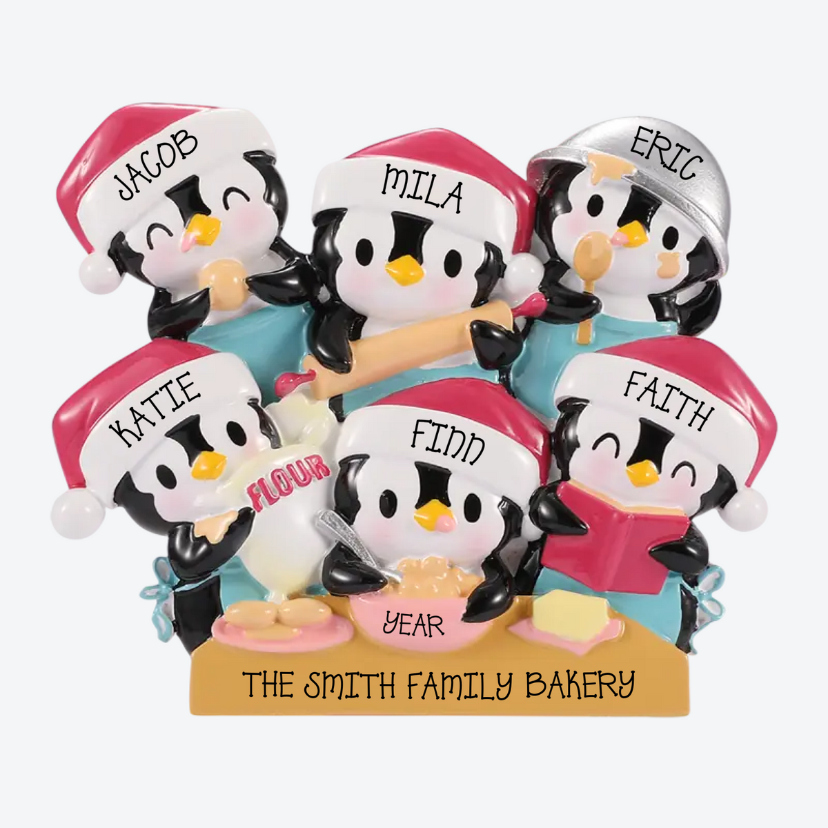 EXCLUSIVE Penguins Baking Family of 6 Personalized Christmas Ornament
