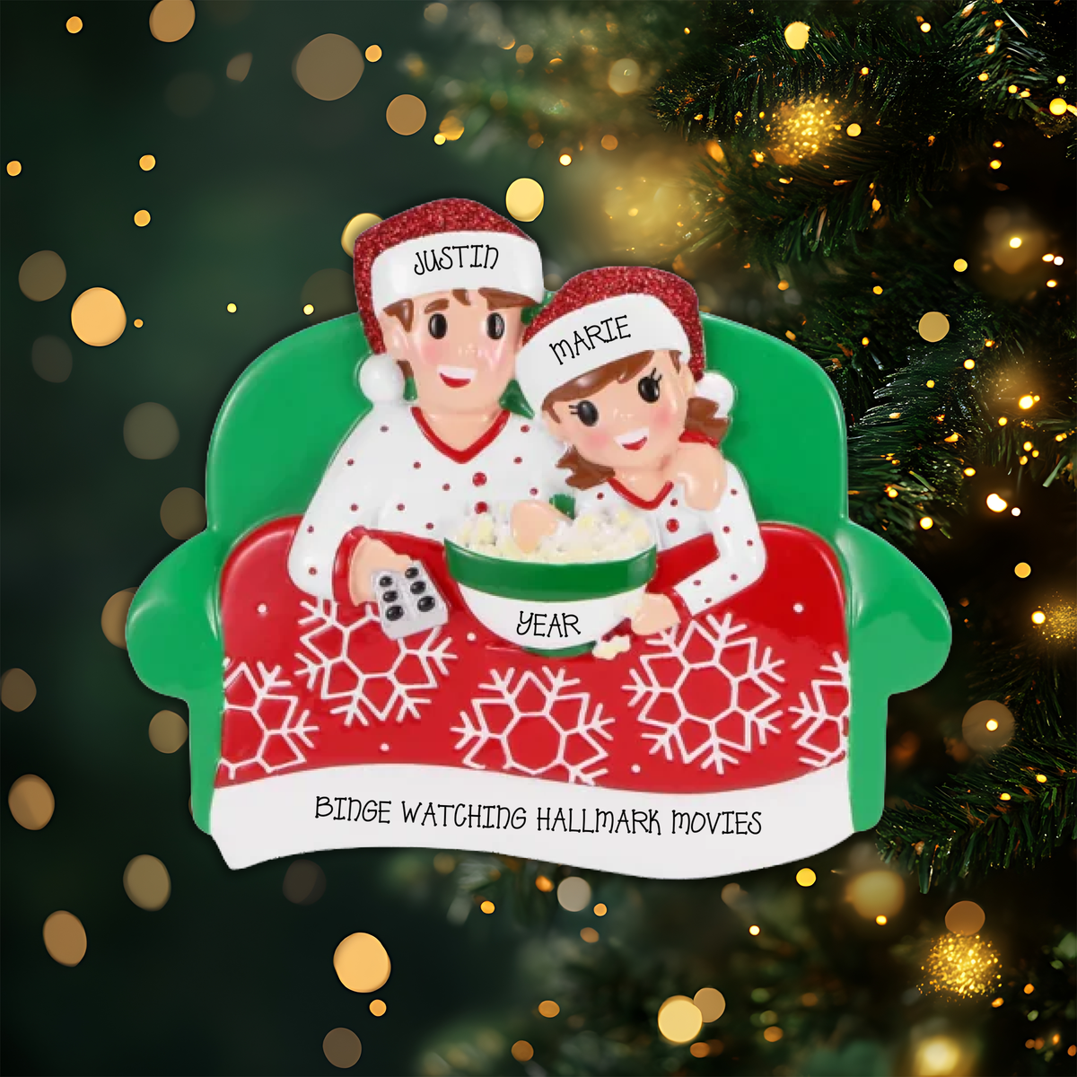 Family of 2 Movie Night Personalized Christmas Ornament