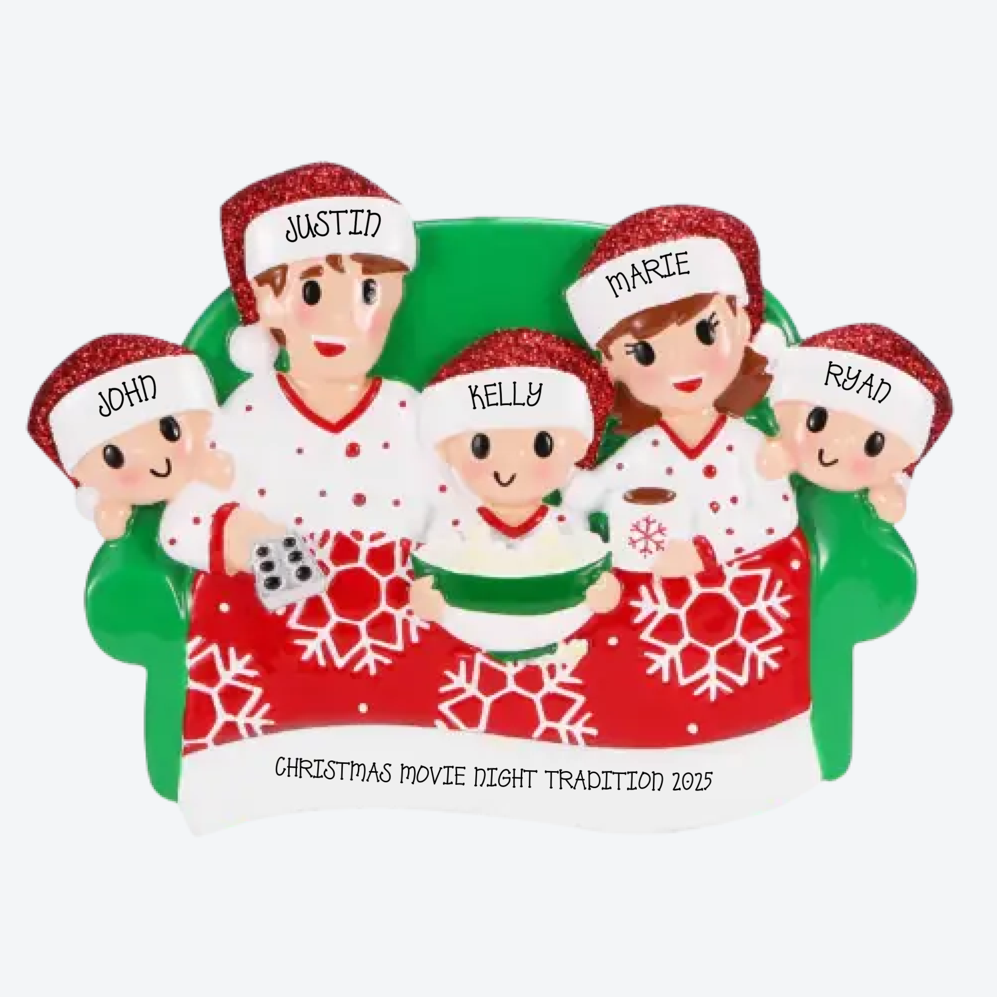 Family of 5 Movie Night Personalized Christmas Ornament