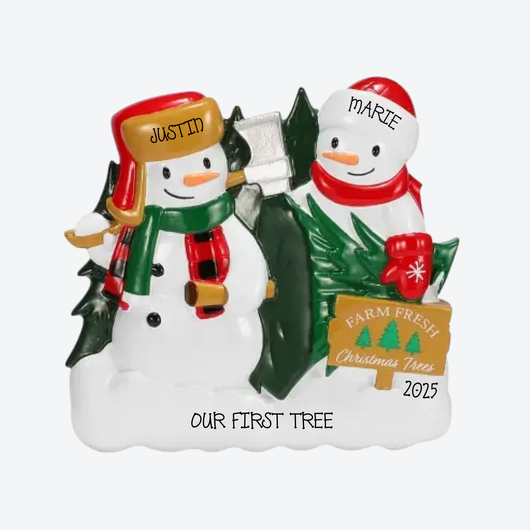 Christmas Tree Farm Snowman Couple Personalized Christmas Ornament