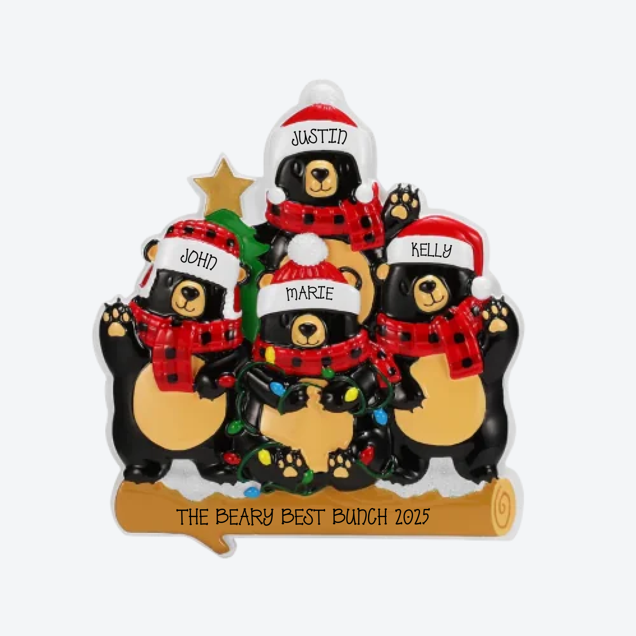 Bear Family of 4 Personalized Christmas Ornament