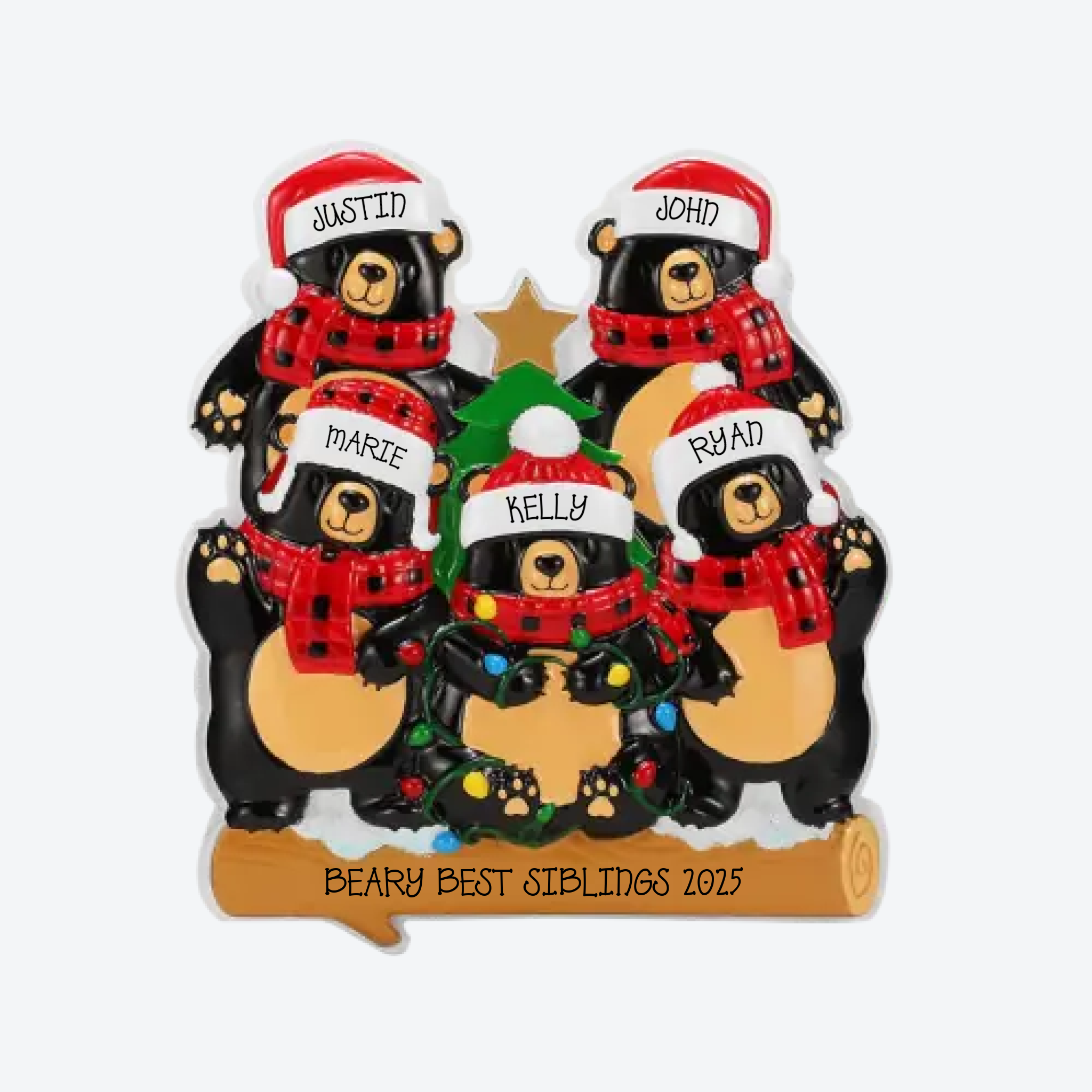 Bear Family of 5 Personalized Christmas Ornament
