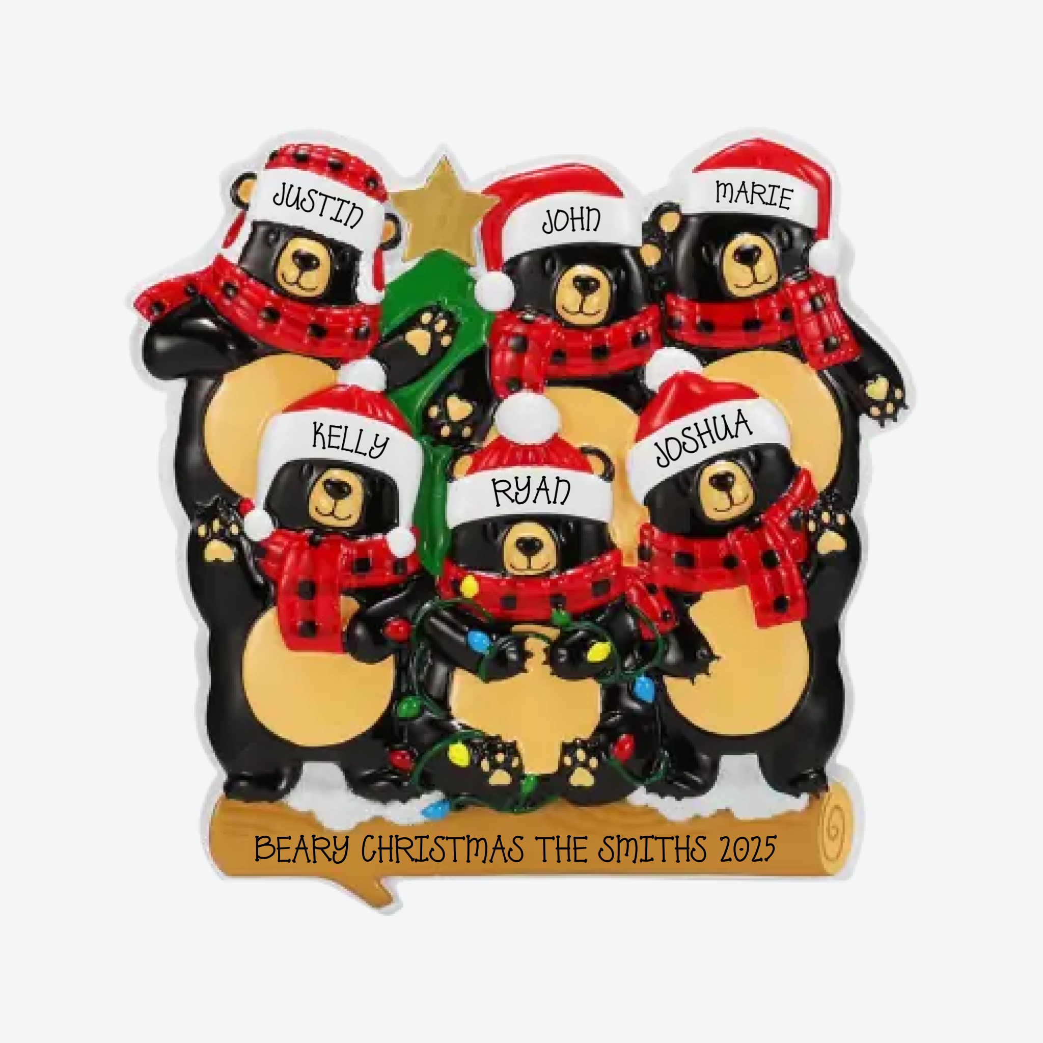 Bear Family of 6 Personalized Christmas Ornament