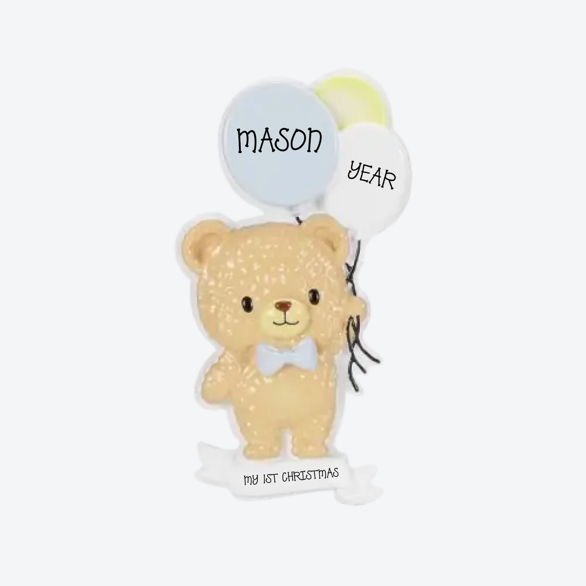 Bear With Balloons- Blue Personalized Christmas Ornament