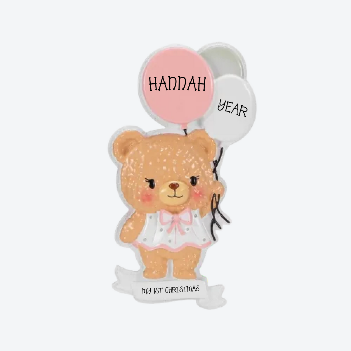 Bear With Balloons- Pink Personalized Christmas Ornament