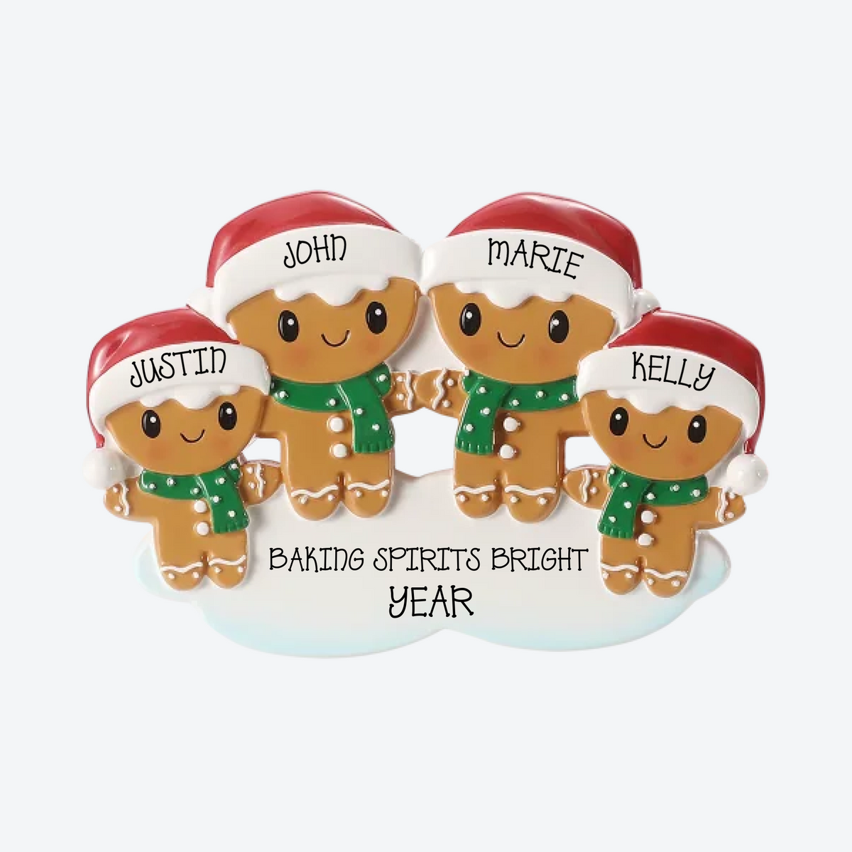 Gingerbread Family of 4 Personalized Christmas Ornament