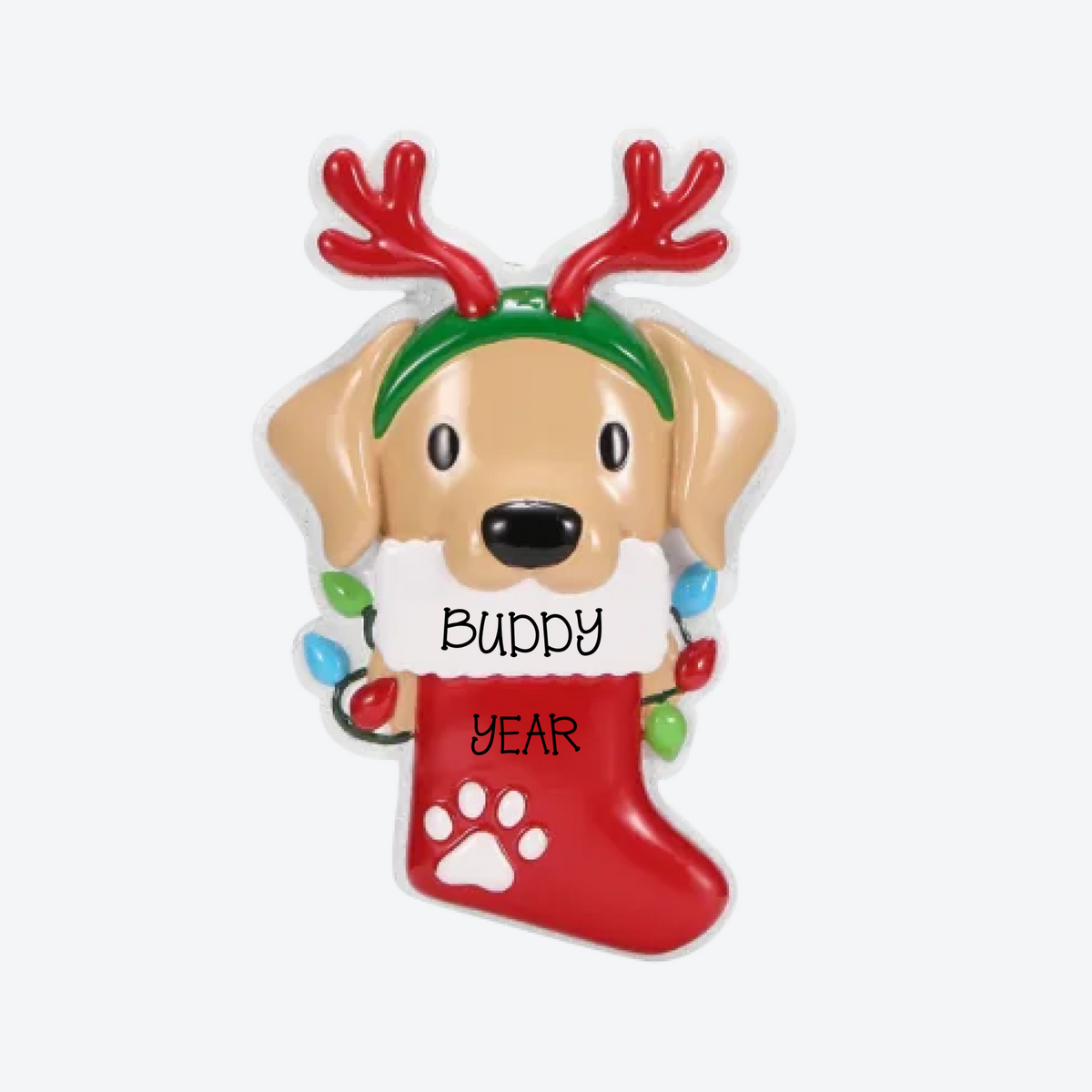 Dog with Reindeer Antlers Personalized Christmas Ornament
