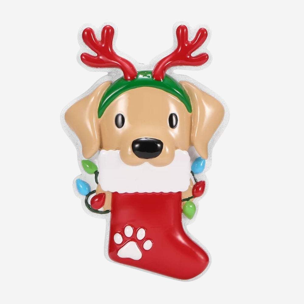 Dog with Reindeer Antlers Personalized Christmas Ornament