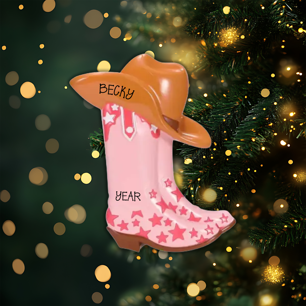 Cowboy Boot Pink Personalized Christmas Ornament