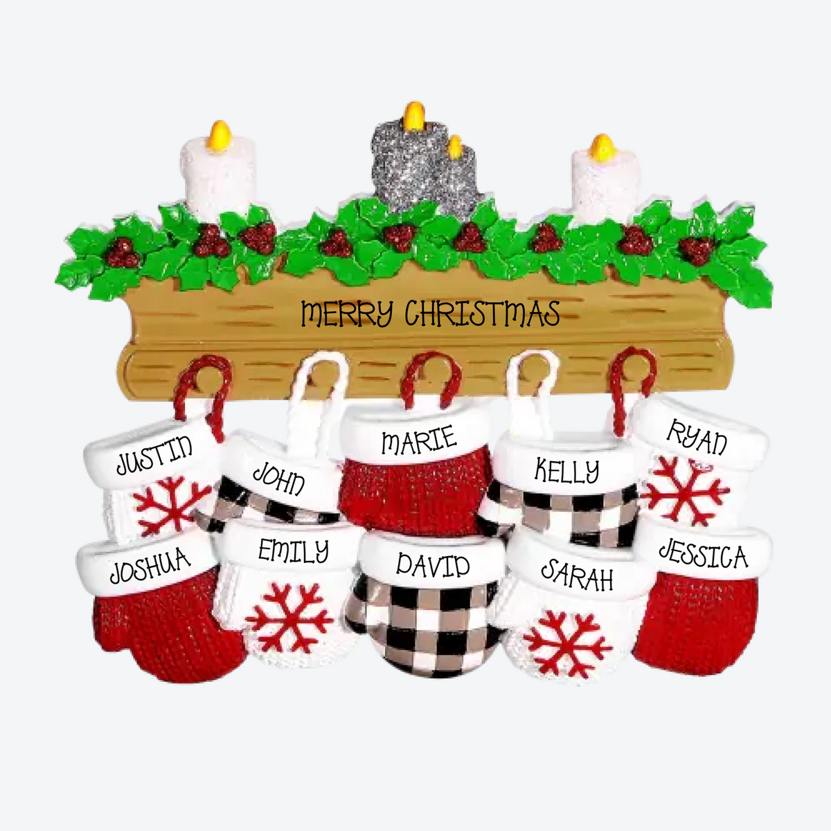 Mitten Family of 10 Personalized Christmas Ornament