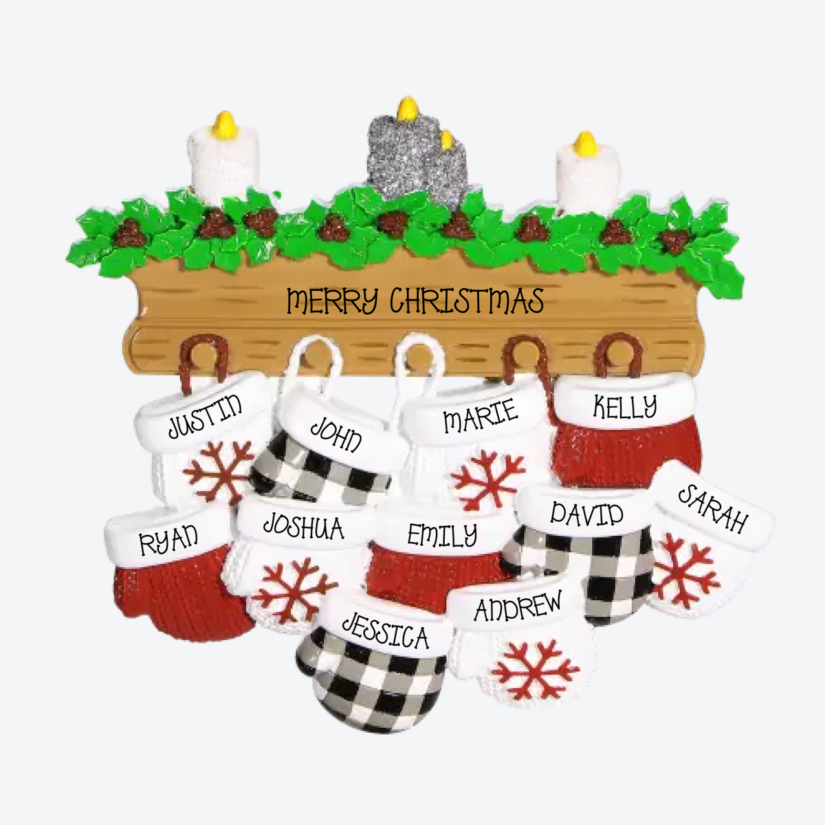 Mitten Family of 11 Personalized Christmas Ornament