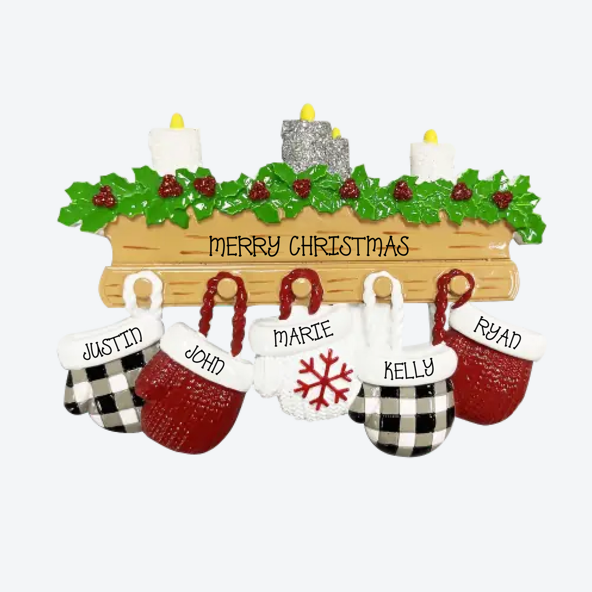Mitten Family of 5 Personalized Christmas Ornament