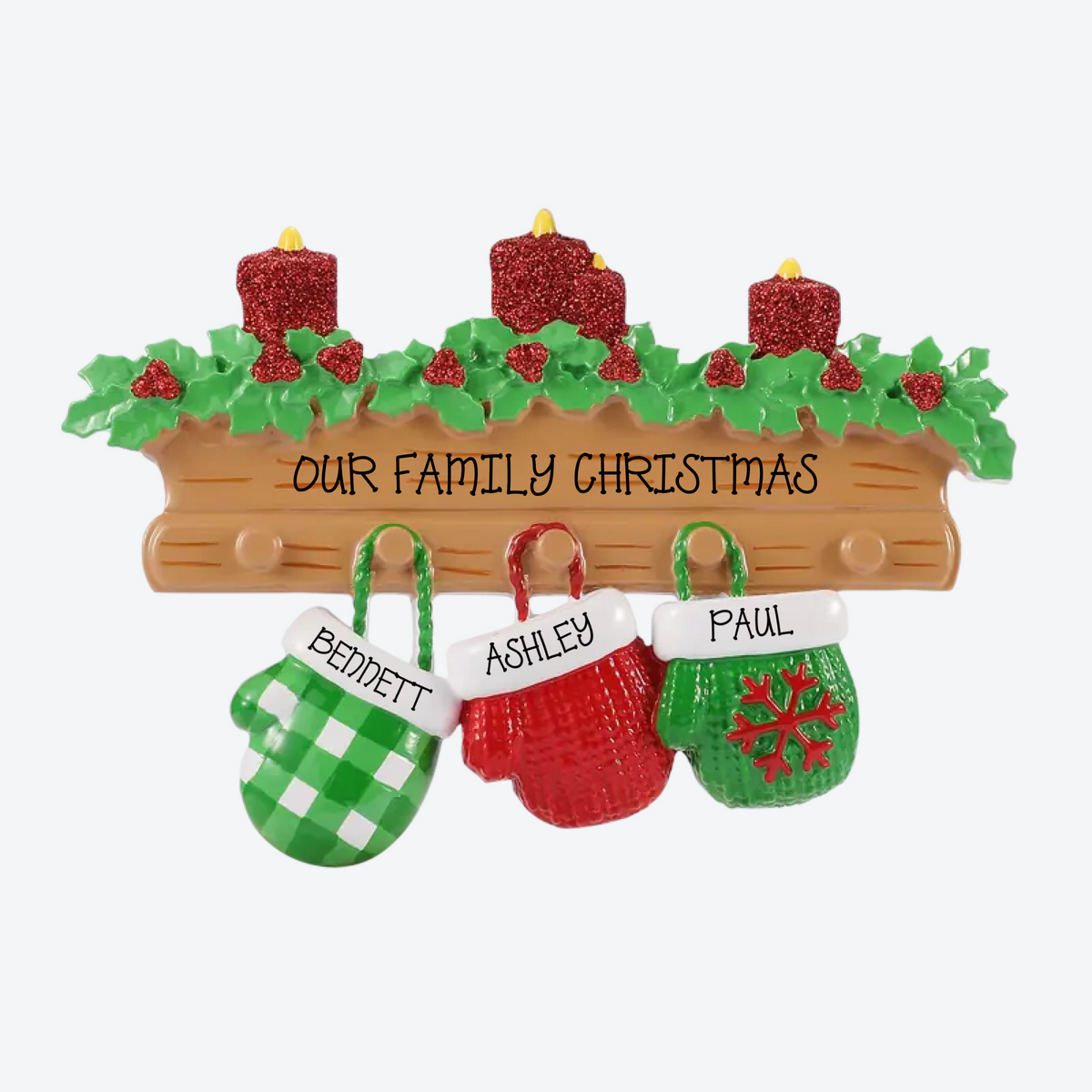 EXCLUSIVE Mitten Family of 3 Personalized Christmas Ornament