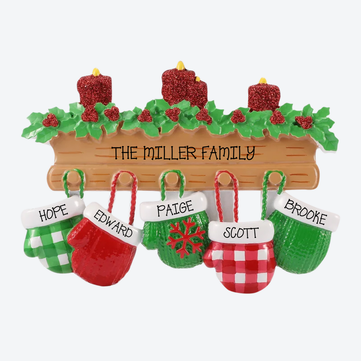 EXCLUSIVE Mitten Family of 5 Personalized Christmas Ornament