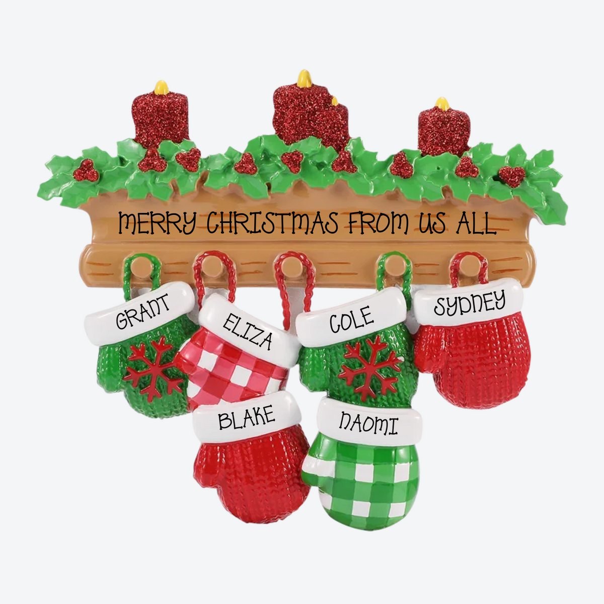EXCLUSIVE Mitten Family of 6 Personalized Christmas Ornament