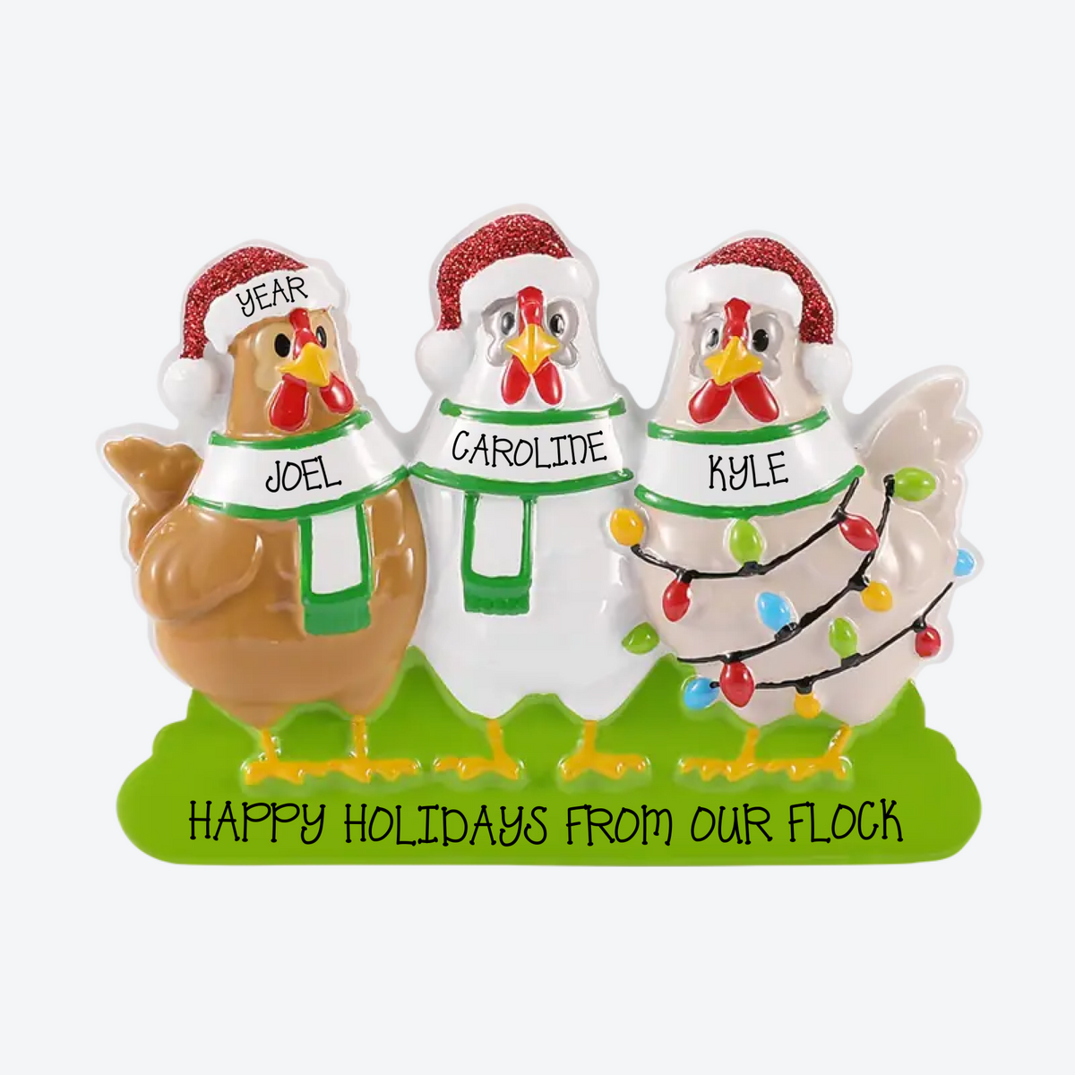 EXCLUSIVE Family of 3 Chickens Personalized Christmas Ornament