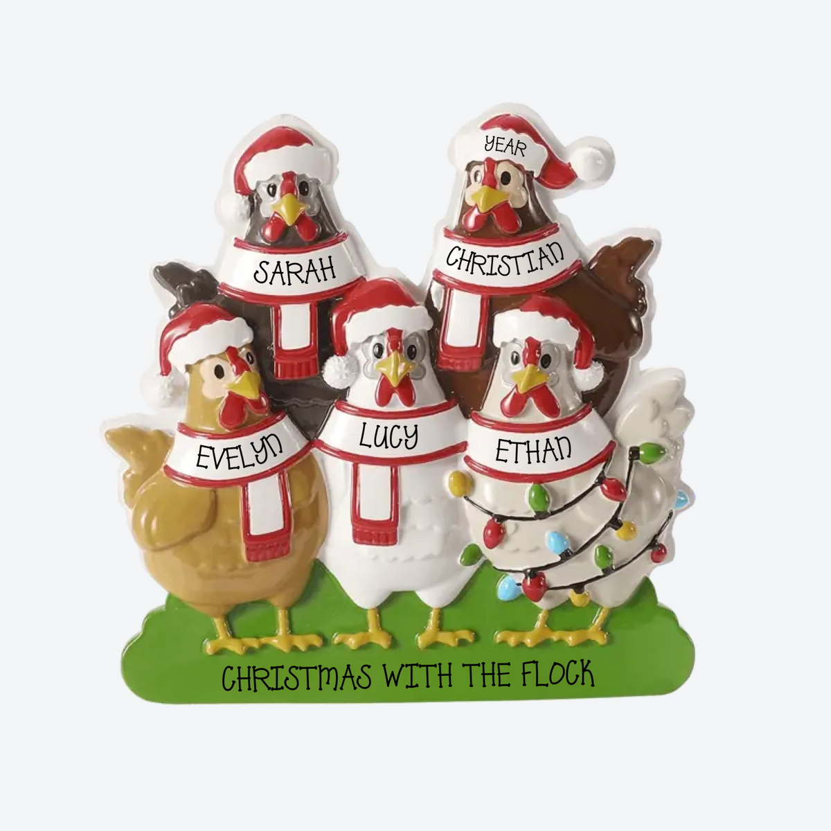 Farm Chicken Family Of 5 Personalized Christmas Ornament