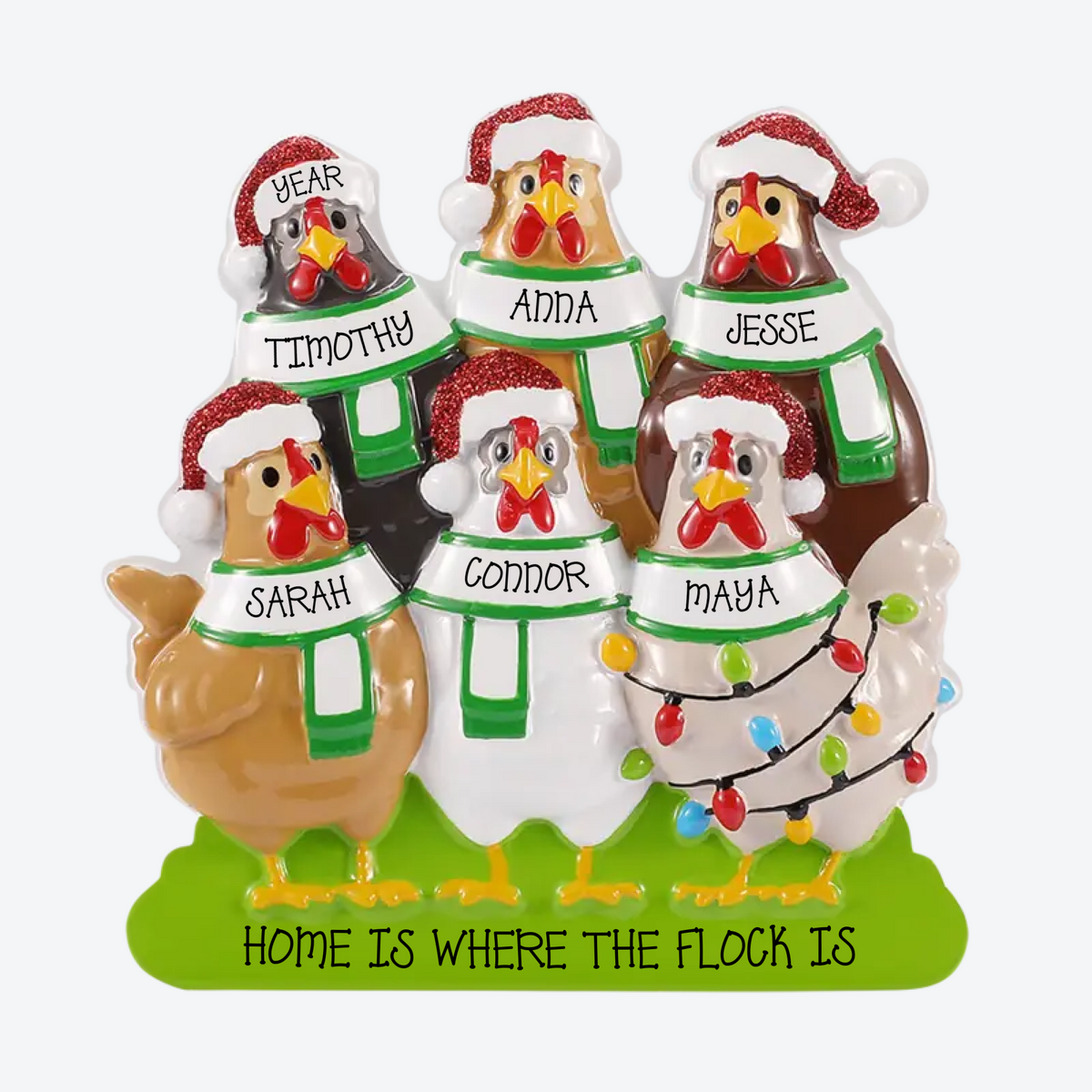 EXCLUSIVE Family of 6 Chickens Personalized Christmas Ornament