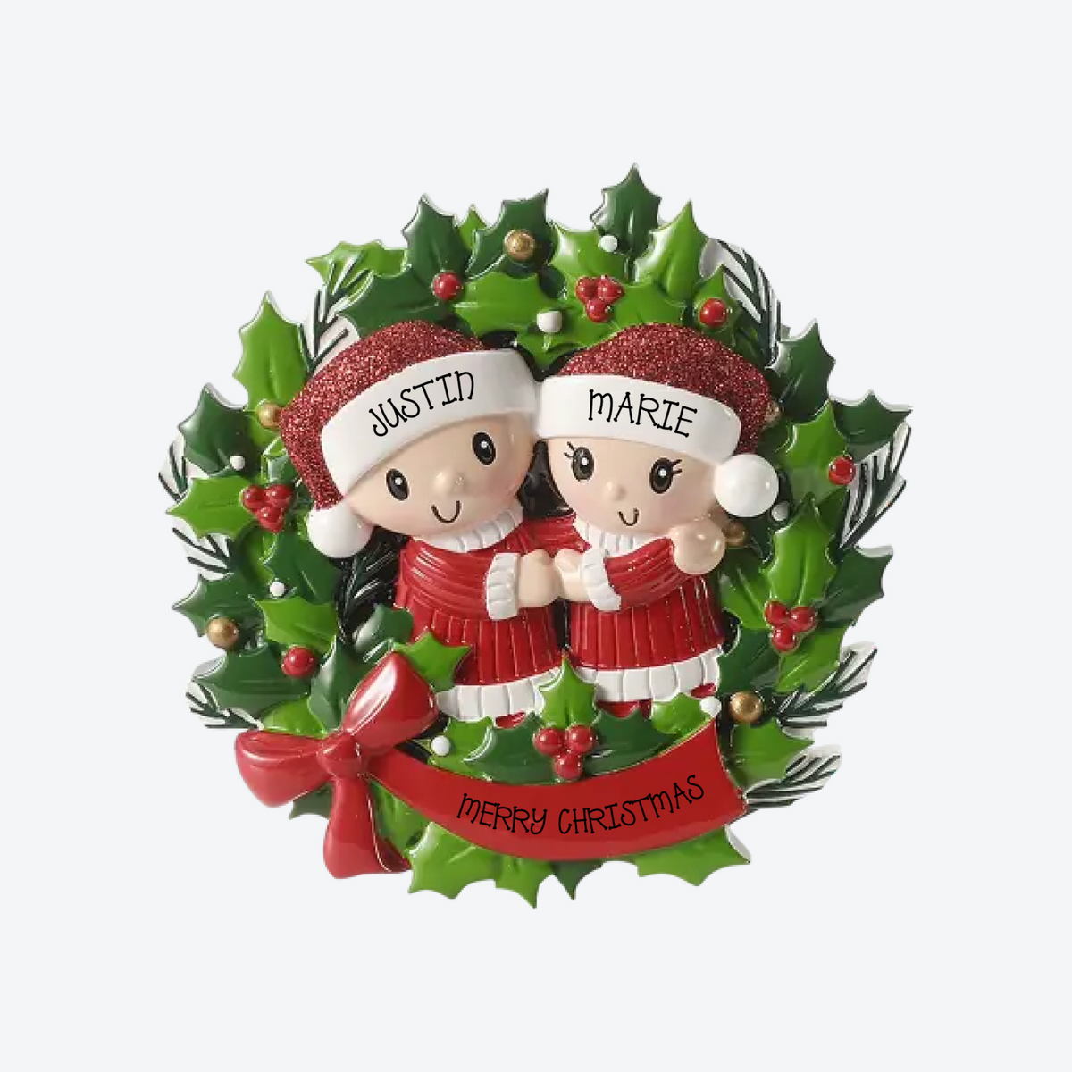 People in Wreath Couple Personalized Christmas Ornament