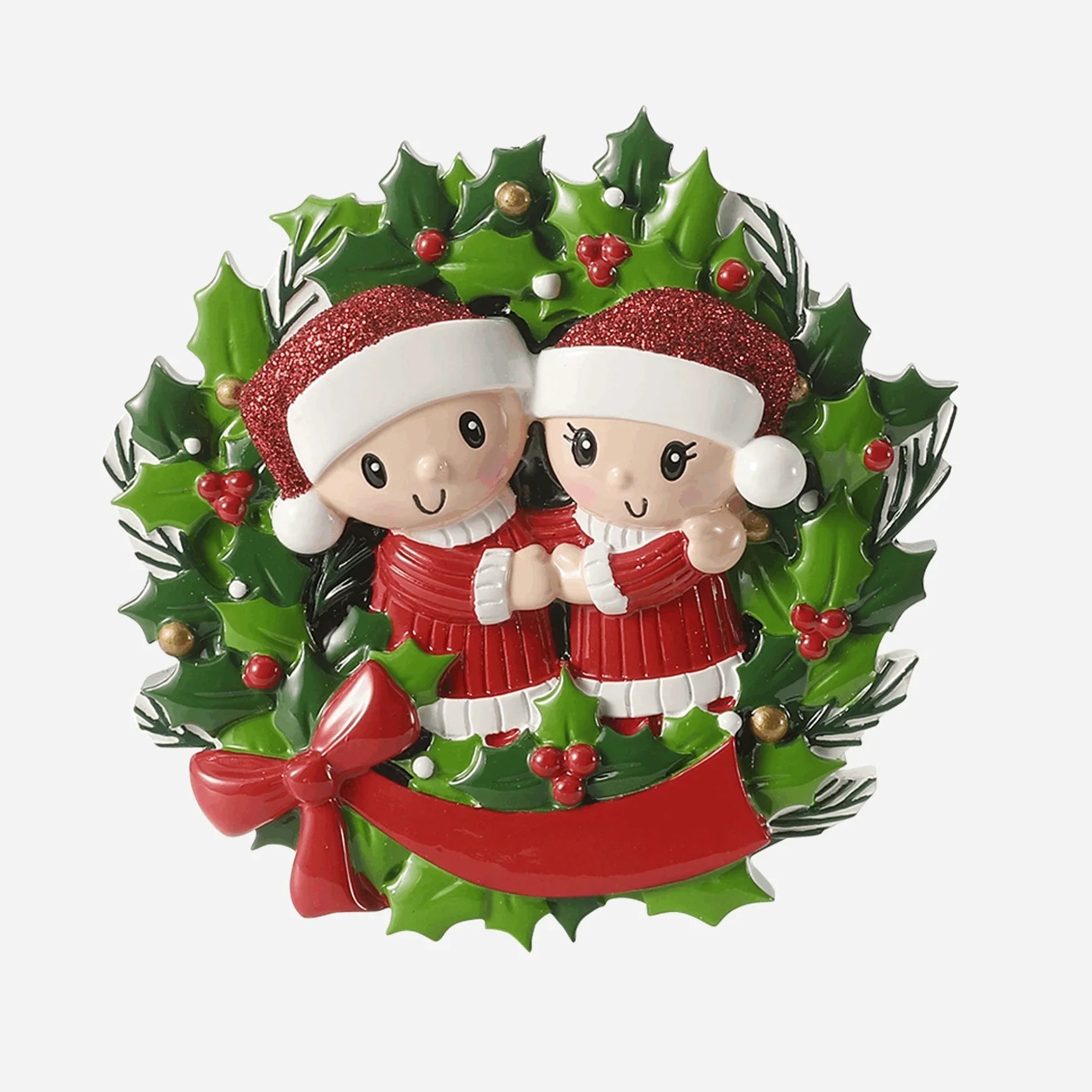 People in Wreath Couple Personalized Christmas Ornament