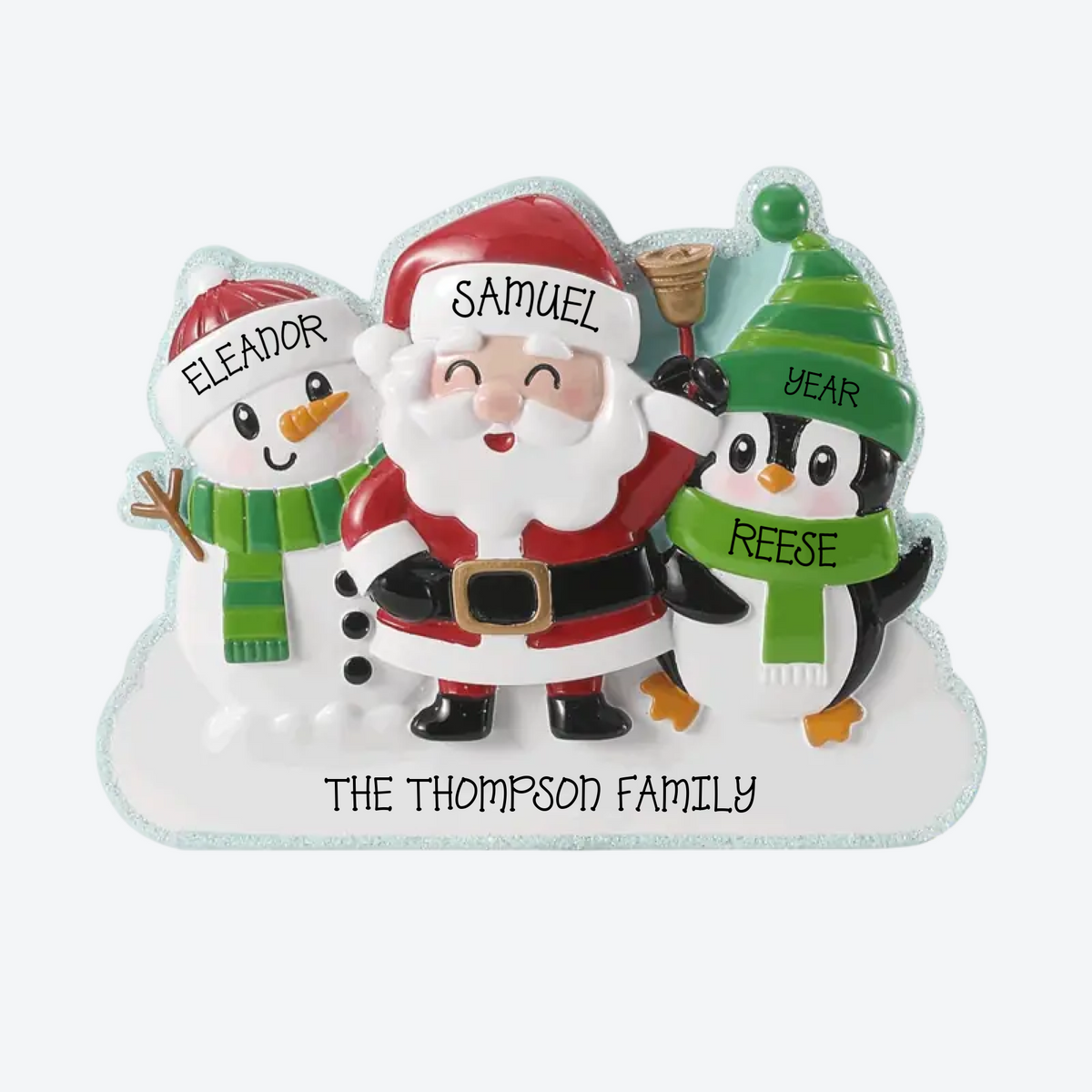Cute Christmas Characters Family Of 3 Personalized Christmas Ornament