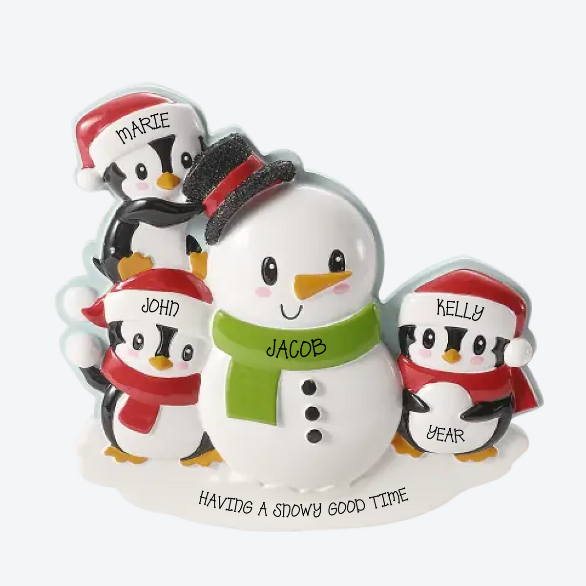 Penguins Building a Snowman Family of 3 Personalized Christmas Ornament