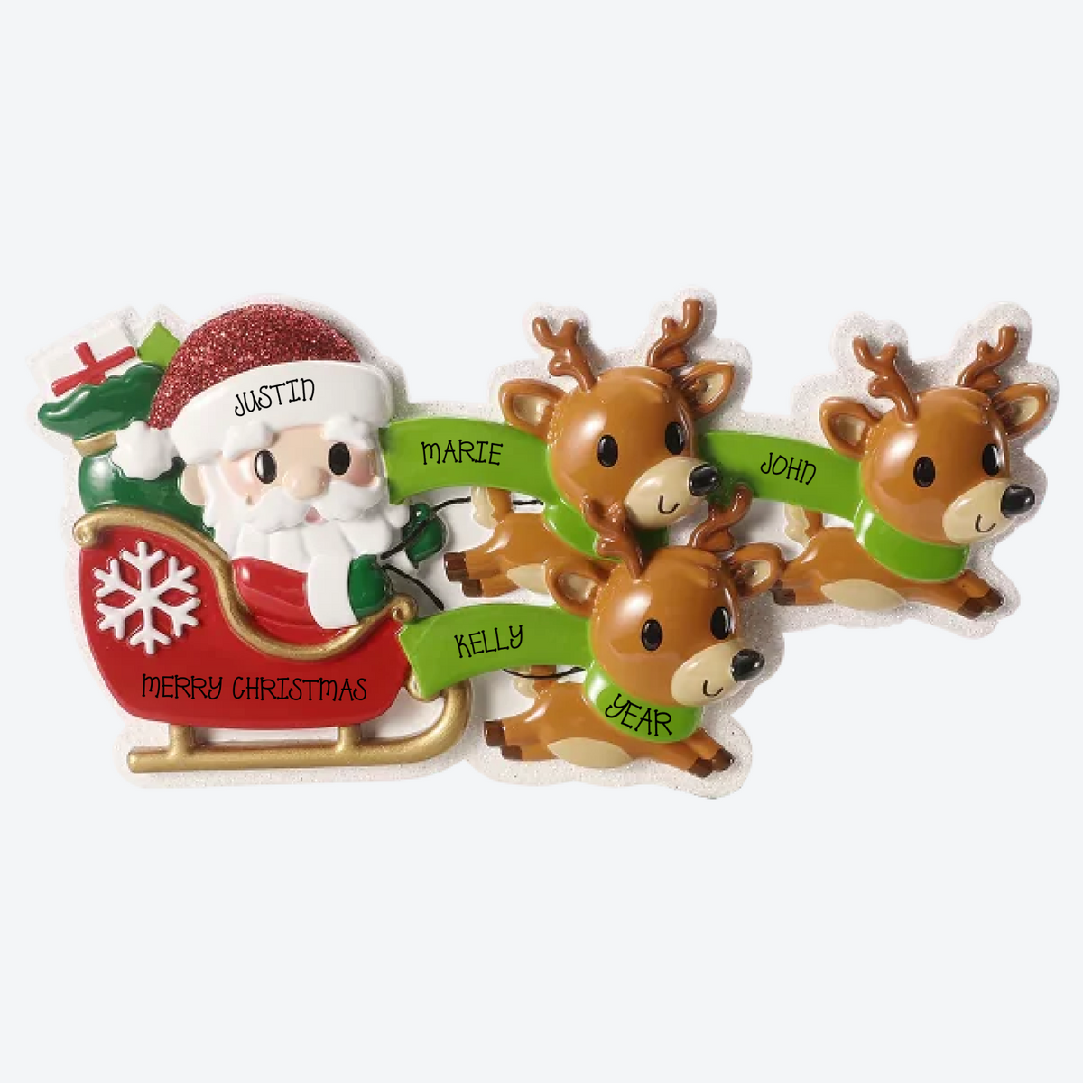 Reindeer in Flight Family of 3 Personalized Christmas Ornament