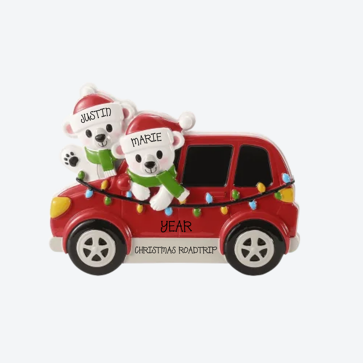 Polar Bears in Car Family of 2 Personalized Christmas Ornament