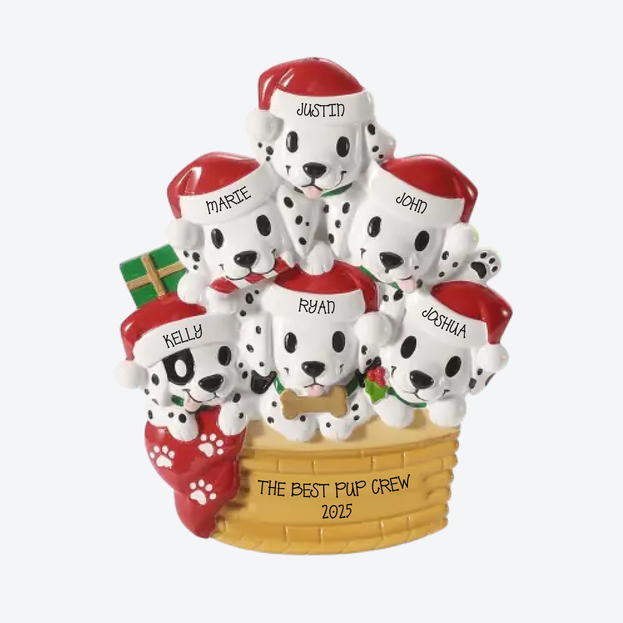 Puppy Family of 6 Personalized Christmas Ornament
